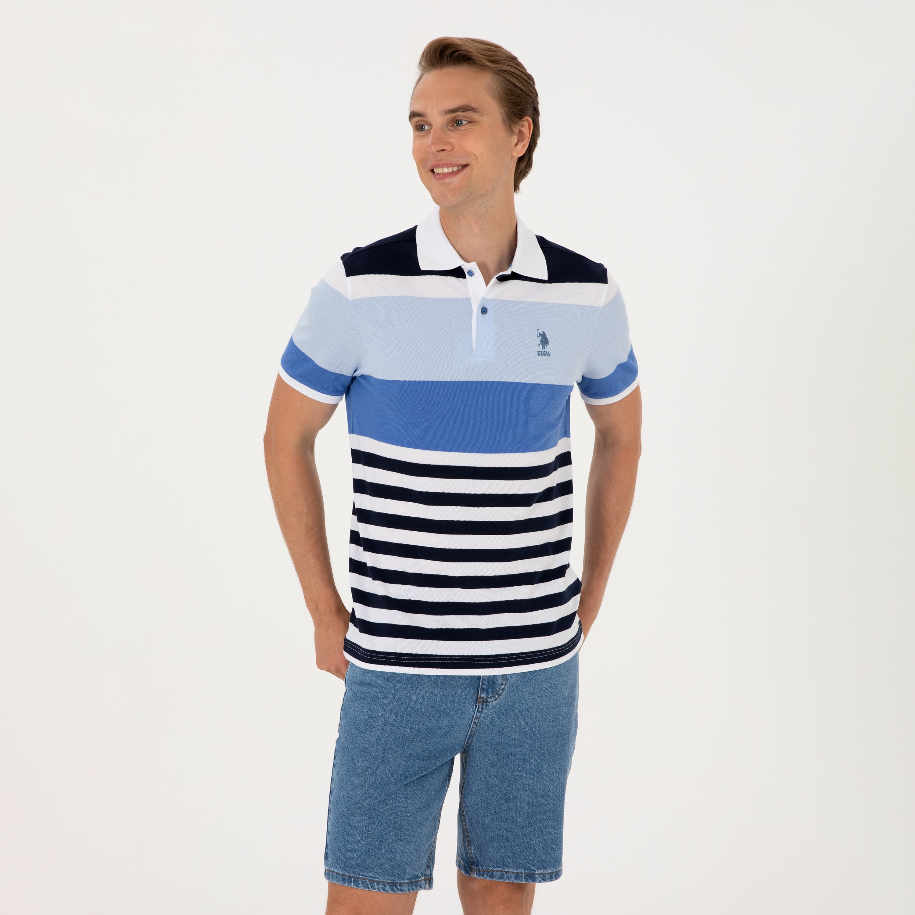 تيشيرت بولو رجالي بياقة وأكمام قصيرة مخطط من يو اس بولو-men-clothing-tshirtsandpolos-polos-image-8