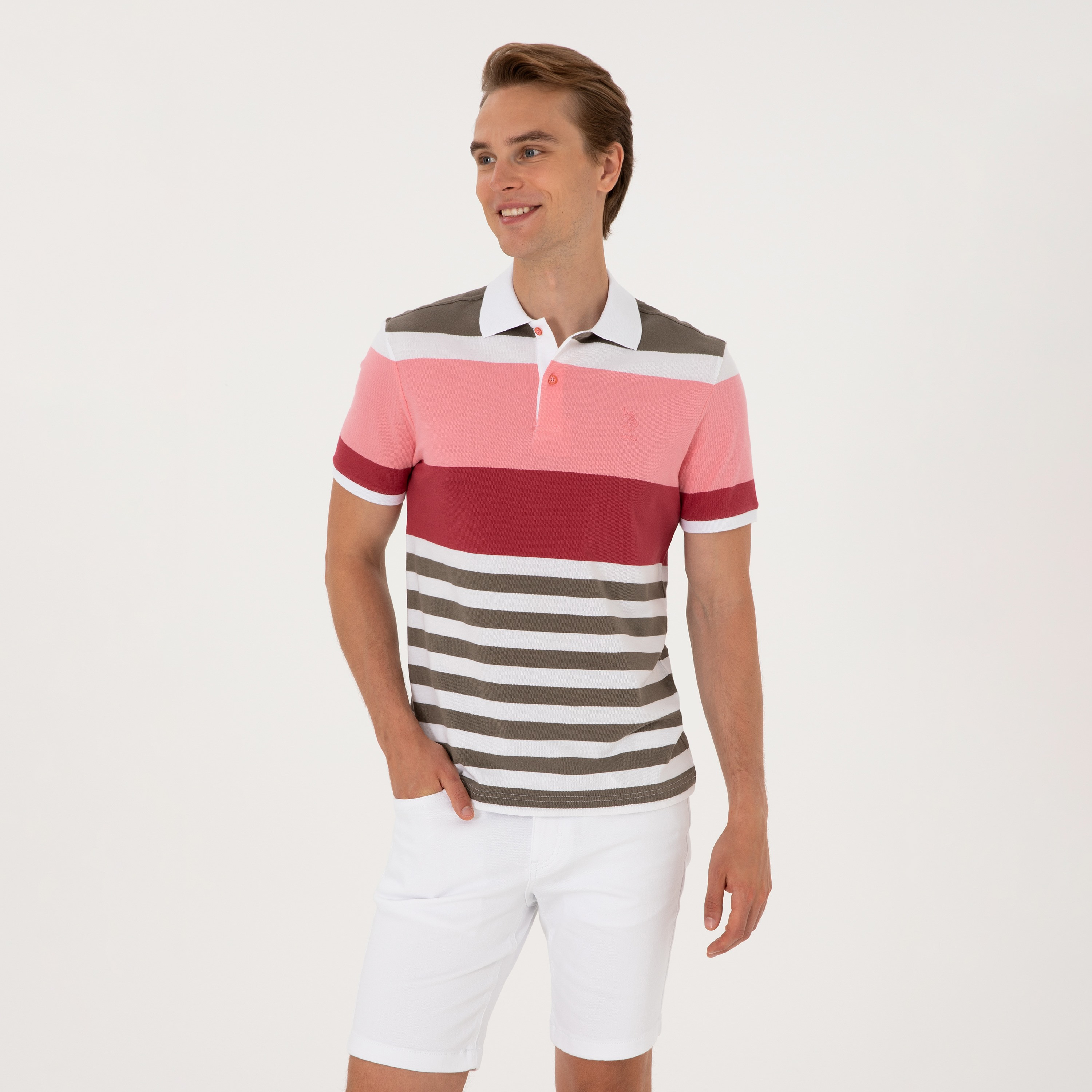 تيشيرت بولو رجالي بياقة وأكمام قصيرة مخطط من يو اس بولو-men-clothing-tshirtsandpolos-polos-image-1