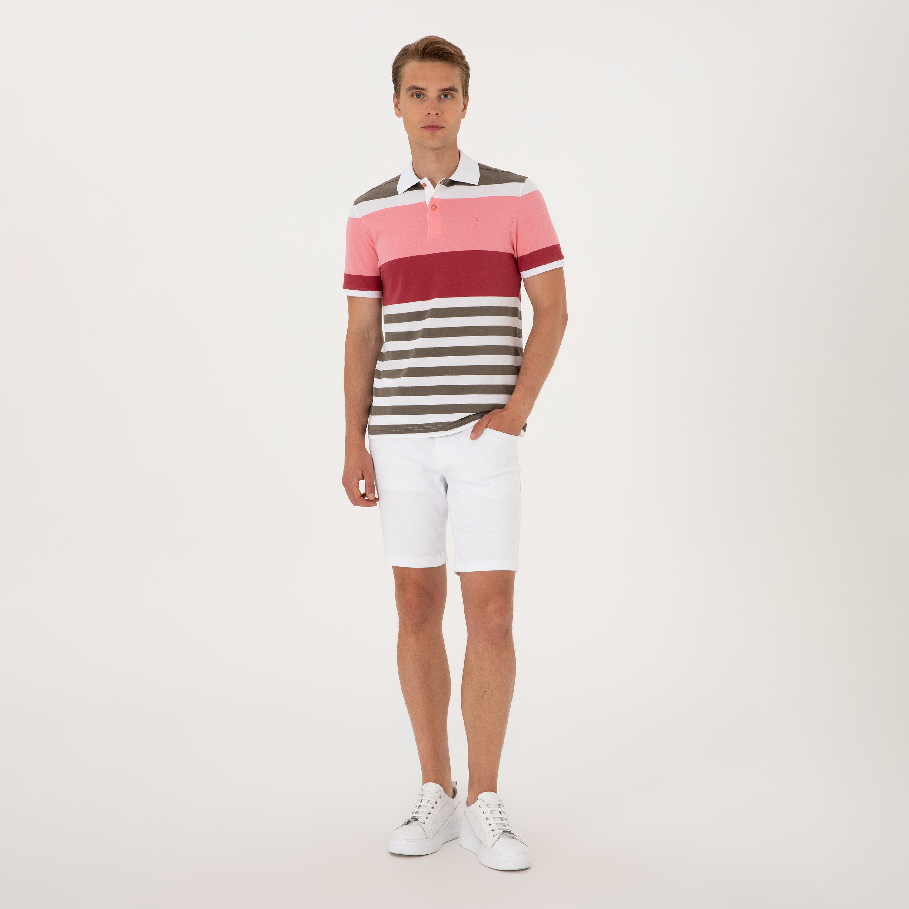 تيشيرت بولو رجالي بياقة وأكمام قصيرة مخطط من يو اس بولو-men-clothing-tshirtsandpolos-polos-image-2