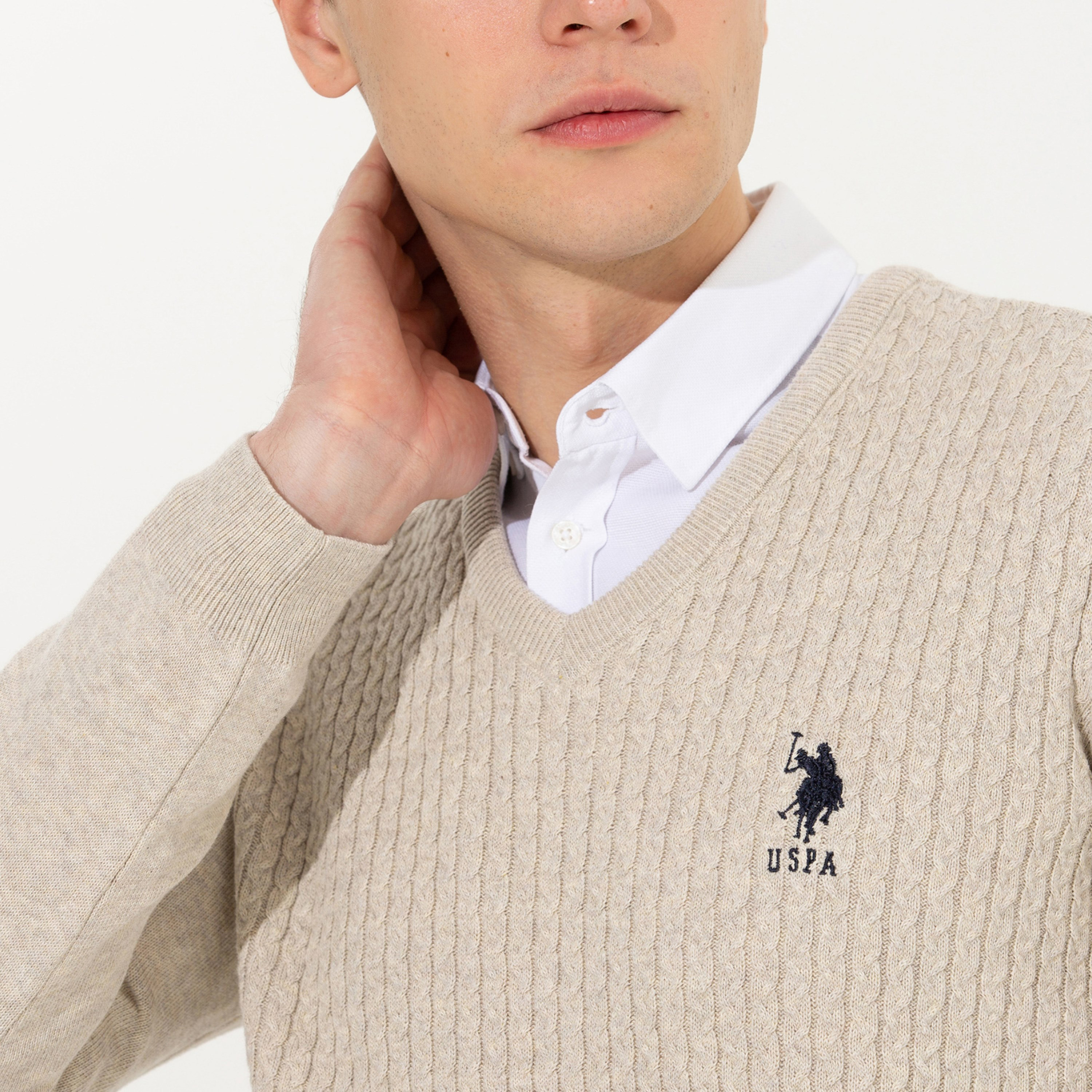 U.S. Polo Assn Cable Knit V-Neck Long Sleeves Men's Sweater-men-clothing-sweatersandpullovers-image-3