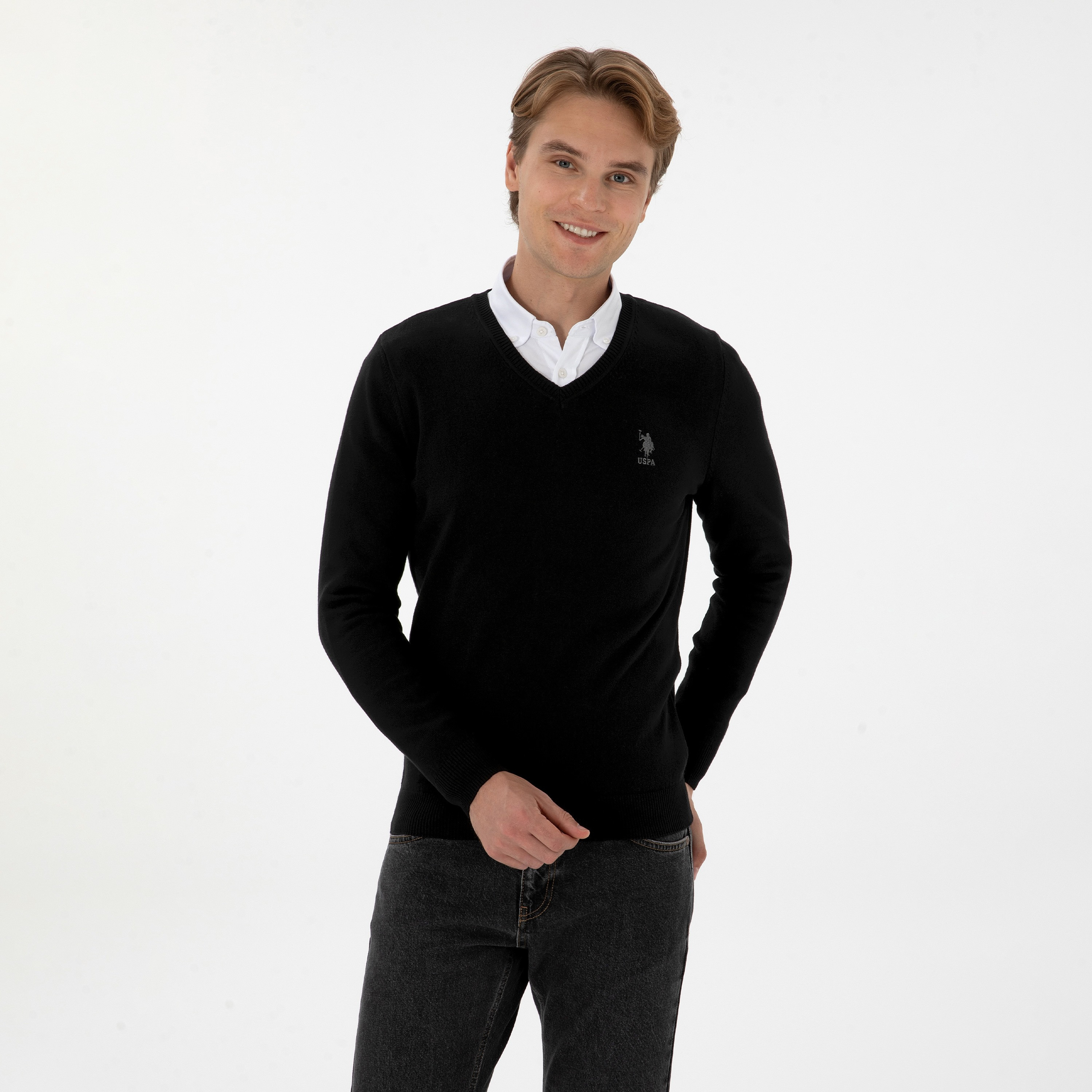 U.S. Polo Assn Plain V-Neck Long Sleeves Men's Sweater-men-clothing-sweatersandpullovers-image-1