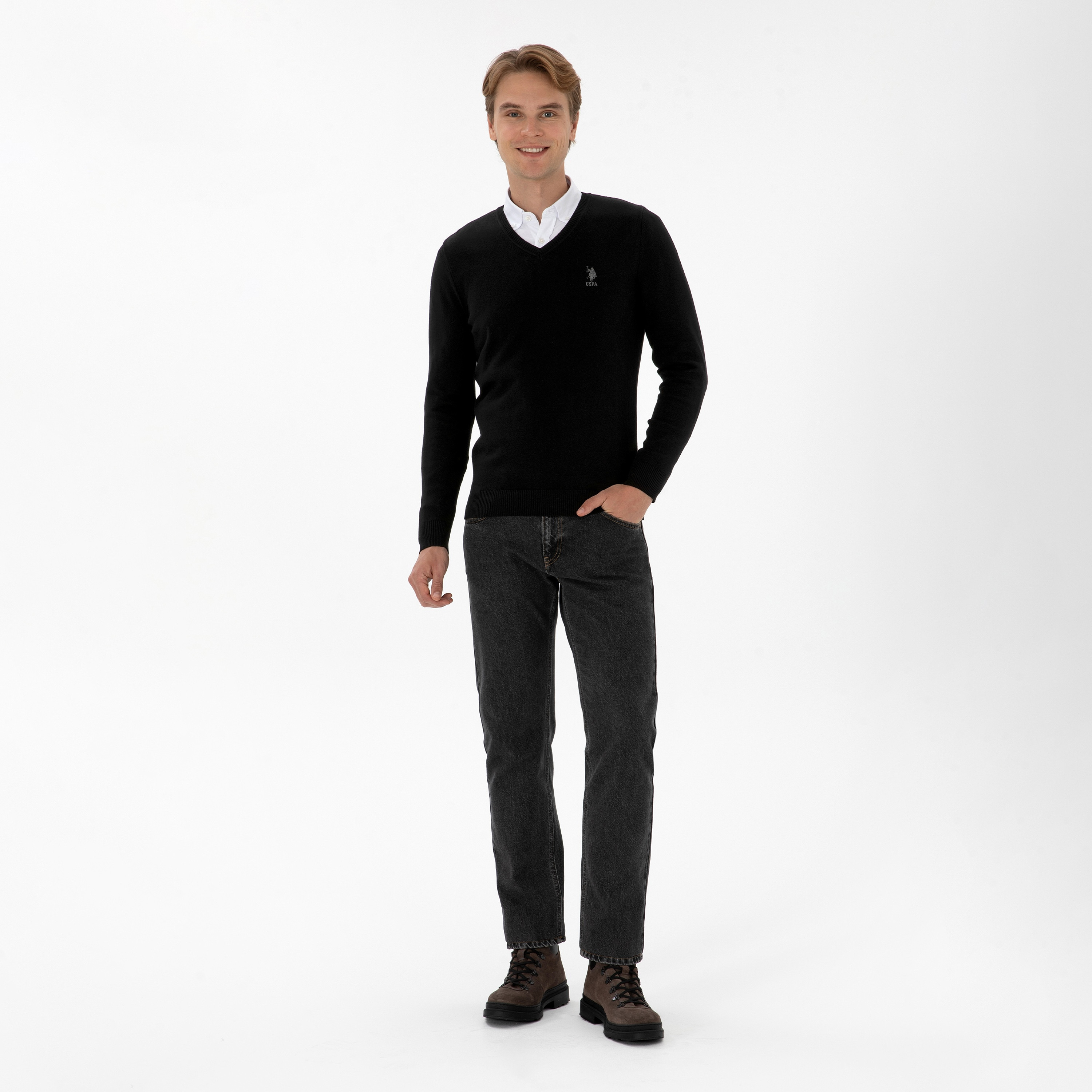 U.S. Polo Assn Plain V-Neck Long Sleeves Men's Sweater-men-clothing-sweatersandpullovers-image-2