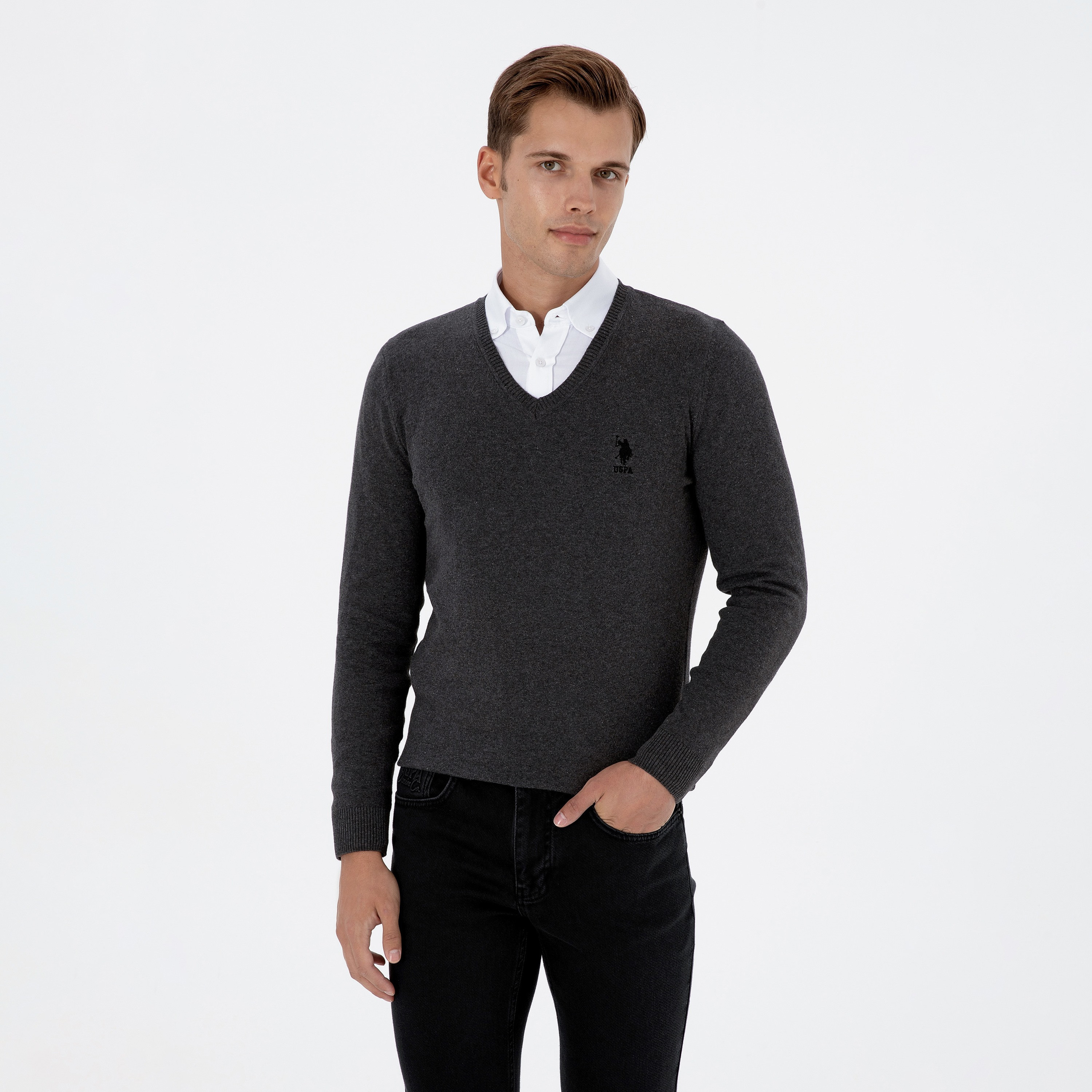 U.S. Polo Assn Plain V-Neck Long Sleeves Men's Sweater-men-clothing-sweatersandpullovers-image-9