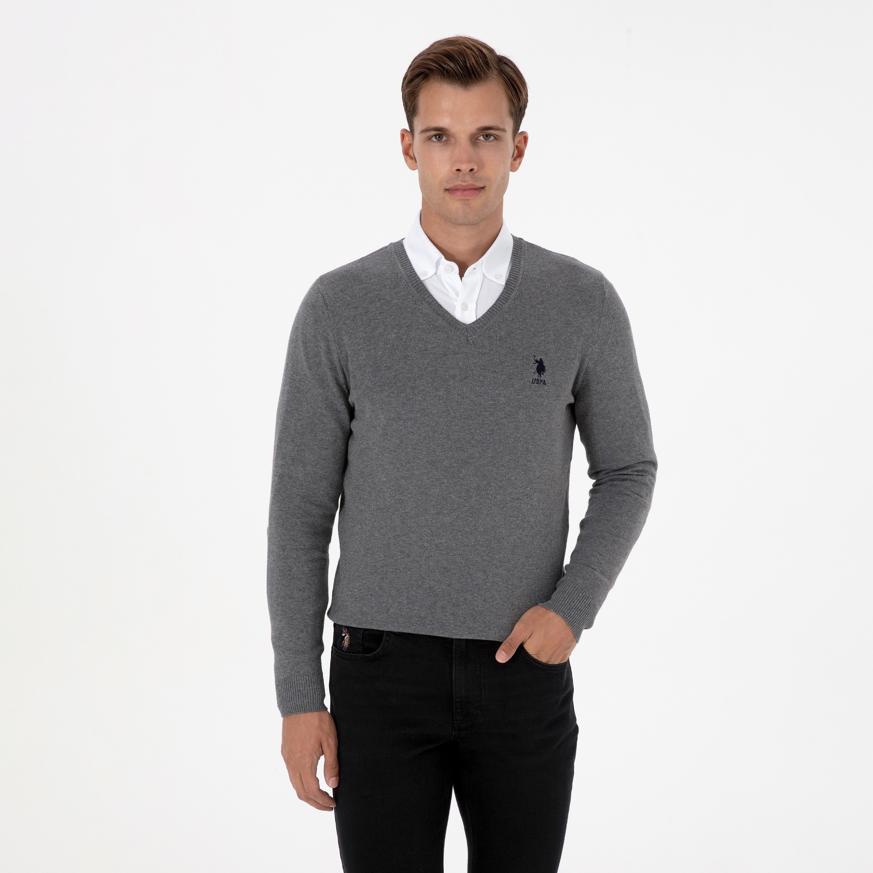 U.S. Polo Assn Plain V-Neck Long Sleeves Men's Sweater-men-clothing-sweatersandpullovers-image-1