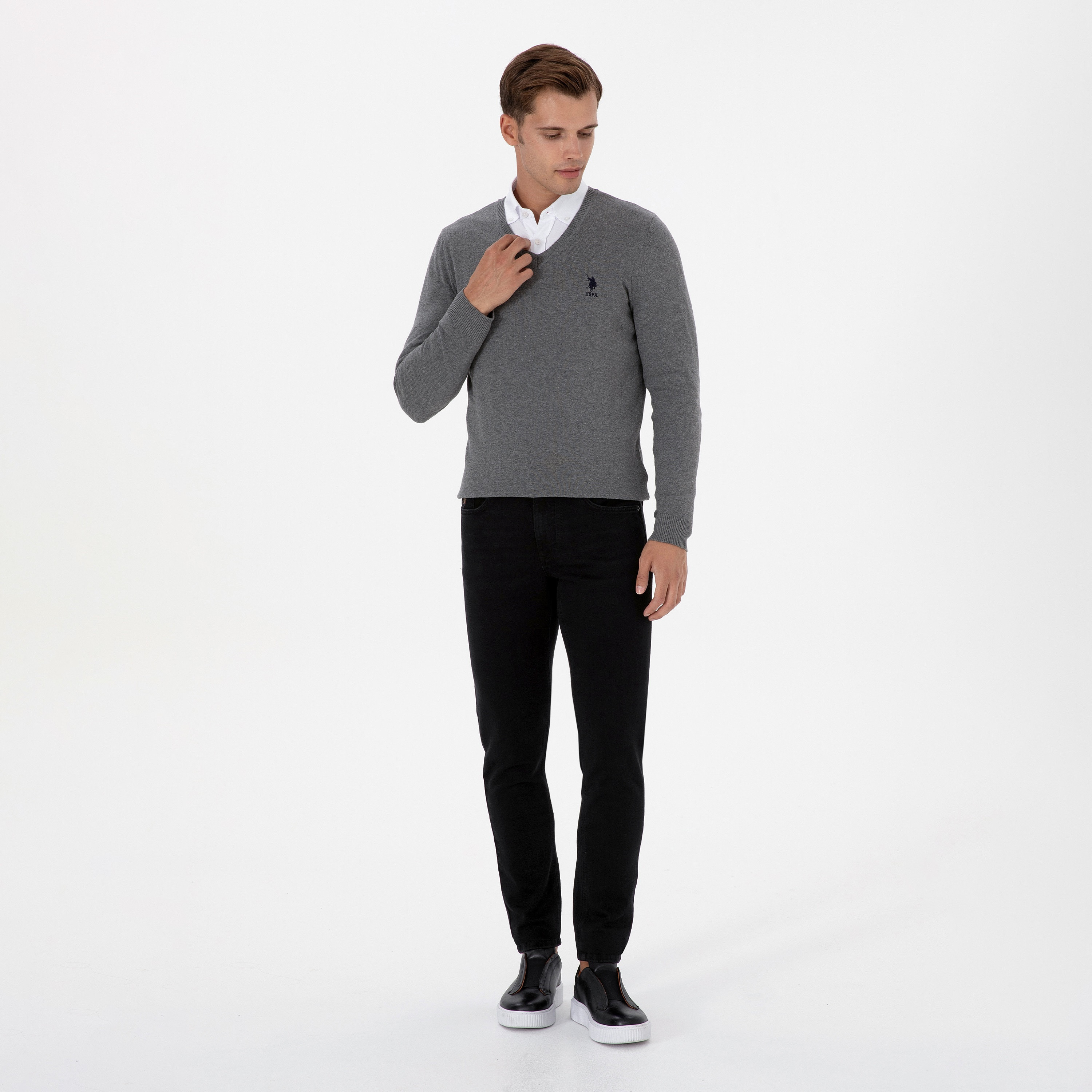 U.S. Polo Assn Plain V-Neck Long Sleeves Men's Sweater-men-clothing-sweatersandpullovers-image-2