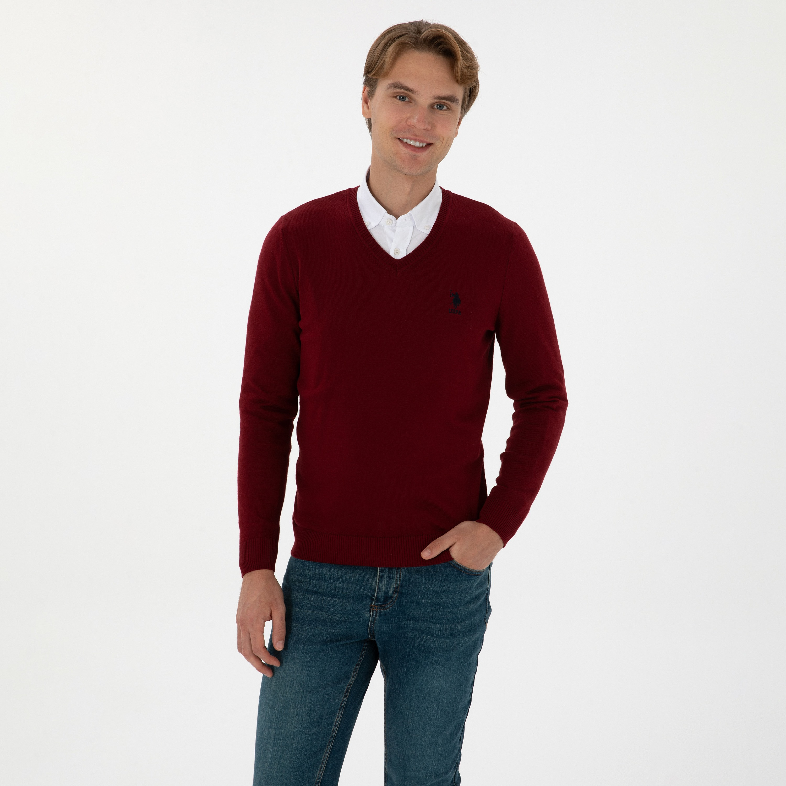 U.S. Polo Assn Plain V-Neck Long Sleeves Men's Sweater-men-clothing-sweatersandpullovers-image-5