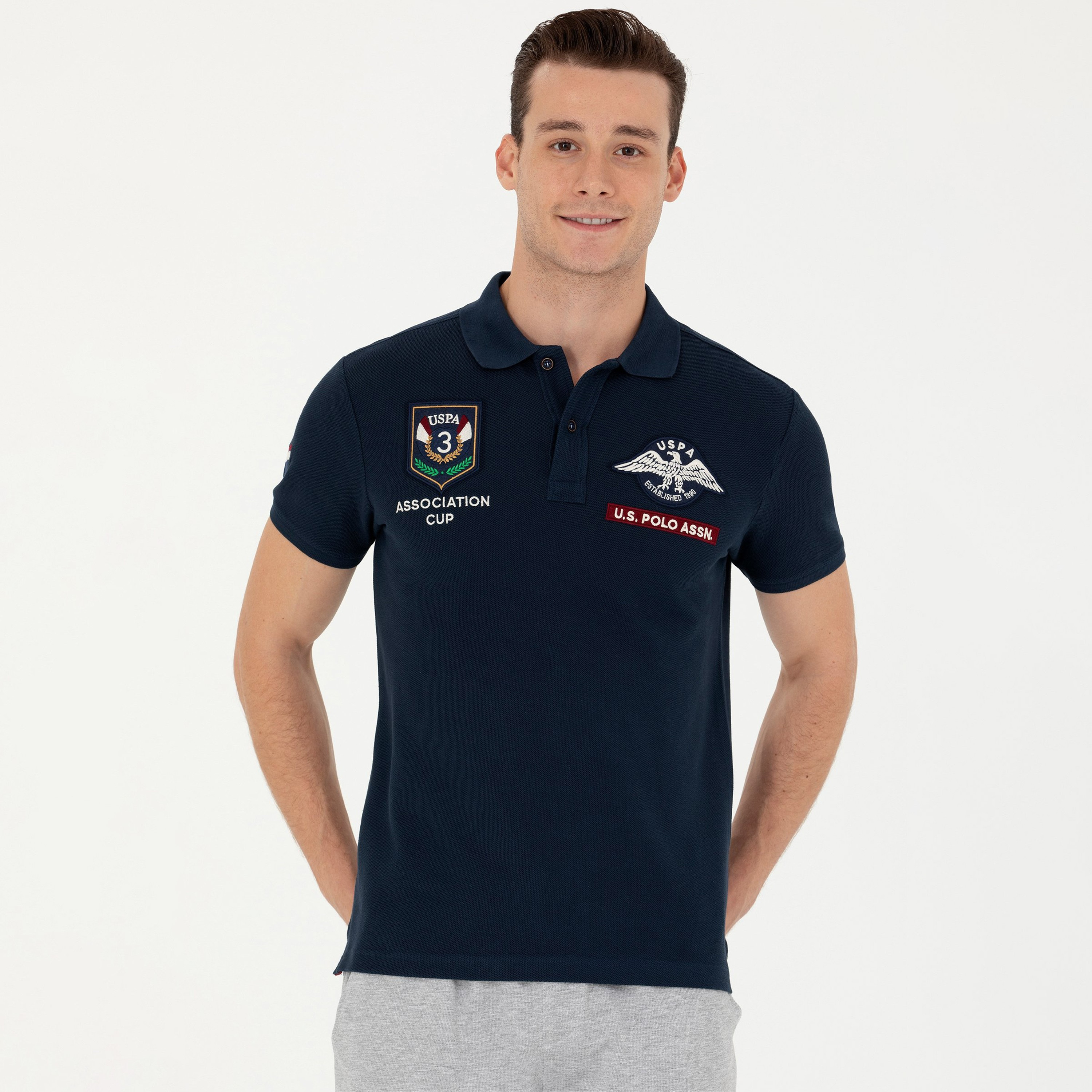 تيشيرت بولو بياقة وأكمام قصيرة بياقة مزين بالدانتيل من يو إس بولو أسن-men-clothing-tshirtsandpolos-polos-image-1