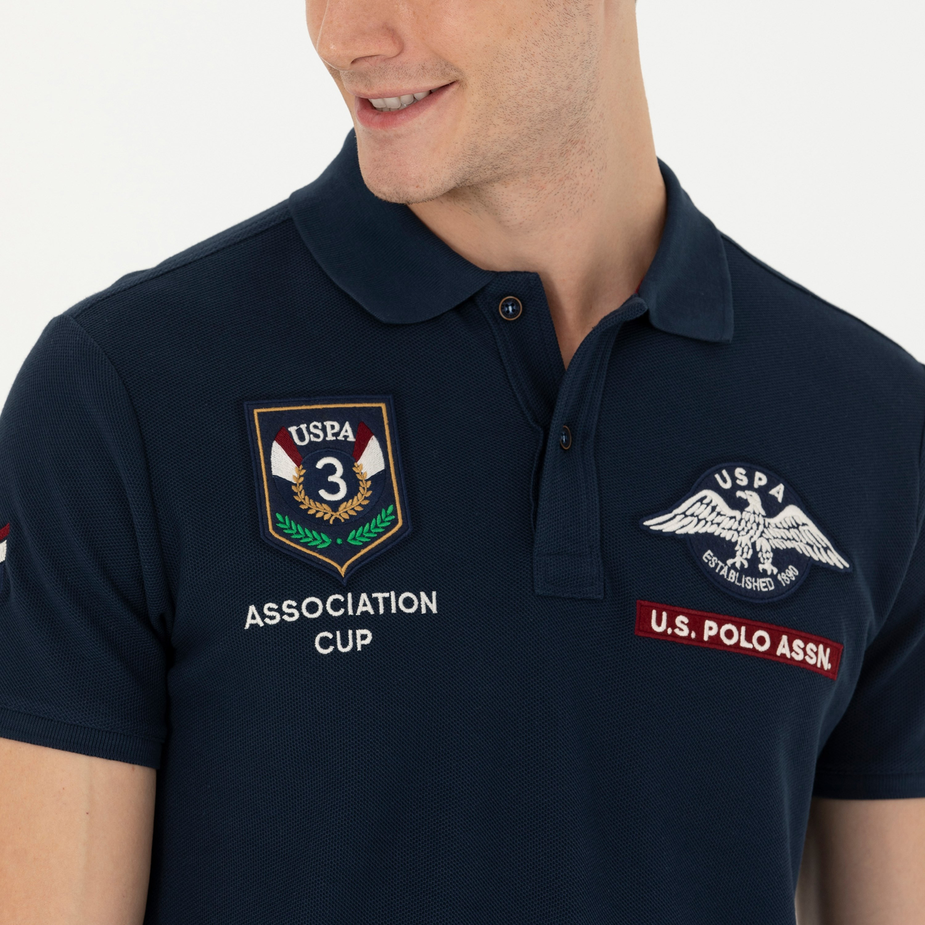 تيشيرت بولو بياقة وأكمام قصيرة بياقة مزين بالدانتيل من يو إس بولو أسن-men-clothing-tshirtsandpolos-polos-image-3