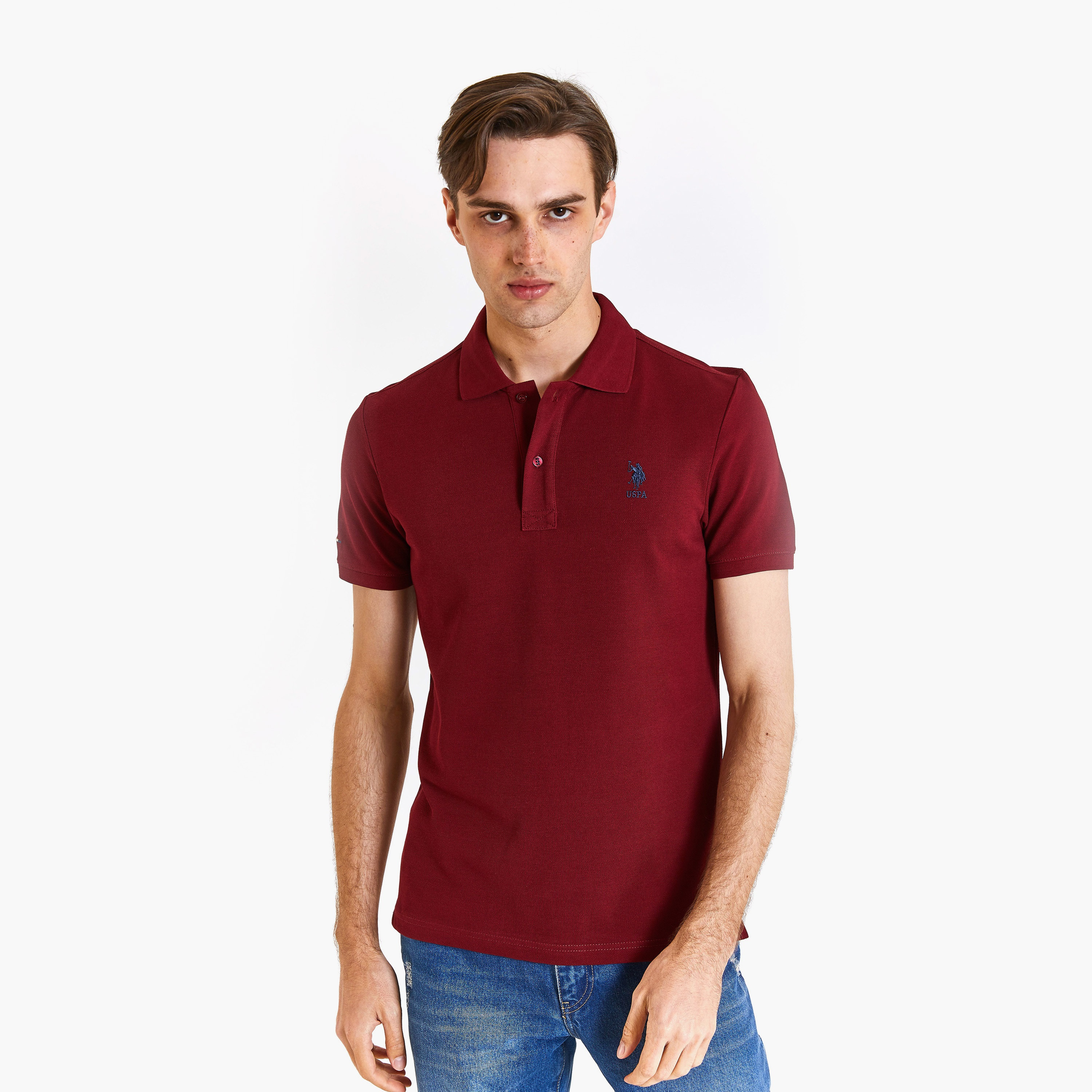 تي شيرت بولو بأكمام قصيرة وياقة سادة  من يو اس بولو اسسن-men-clothing-tshirtsandpolos-polos-image-1