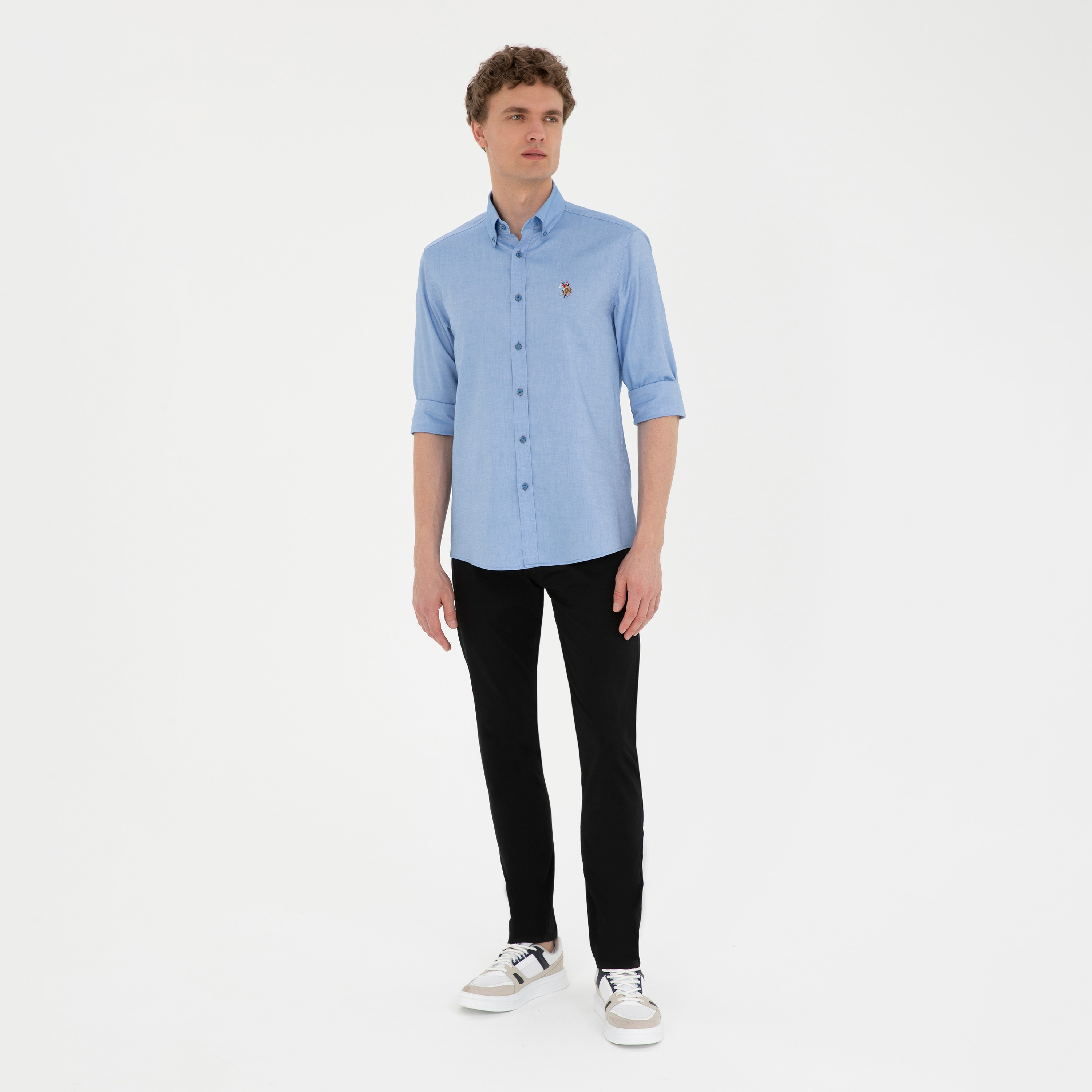 قميص U.S.Polo'Assn مقاس مطرز بشعار مطرز وياقة بأكمام طويلة-men-clothing-shirts-image-7