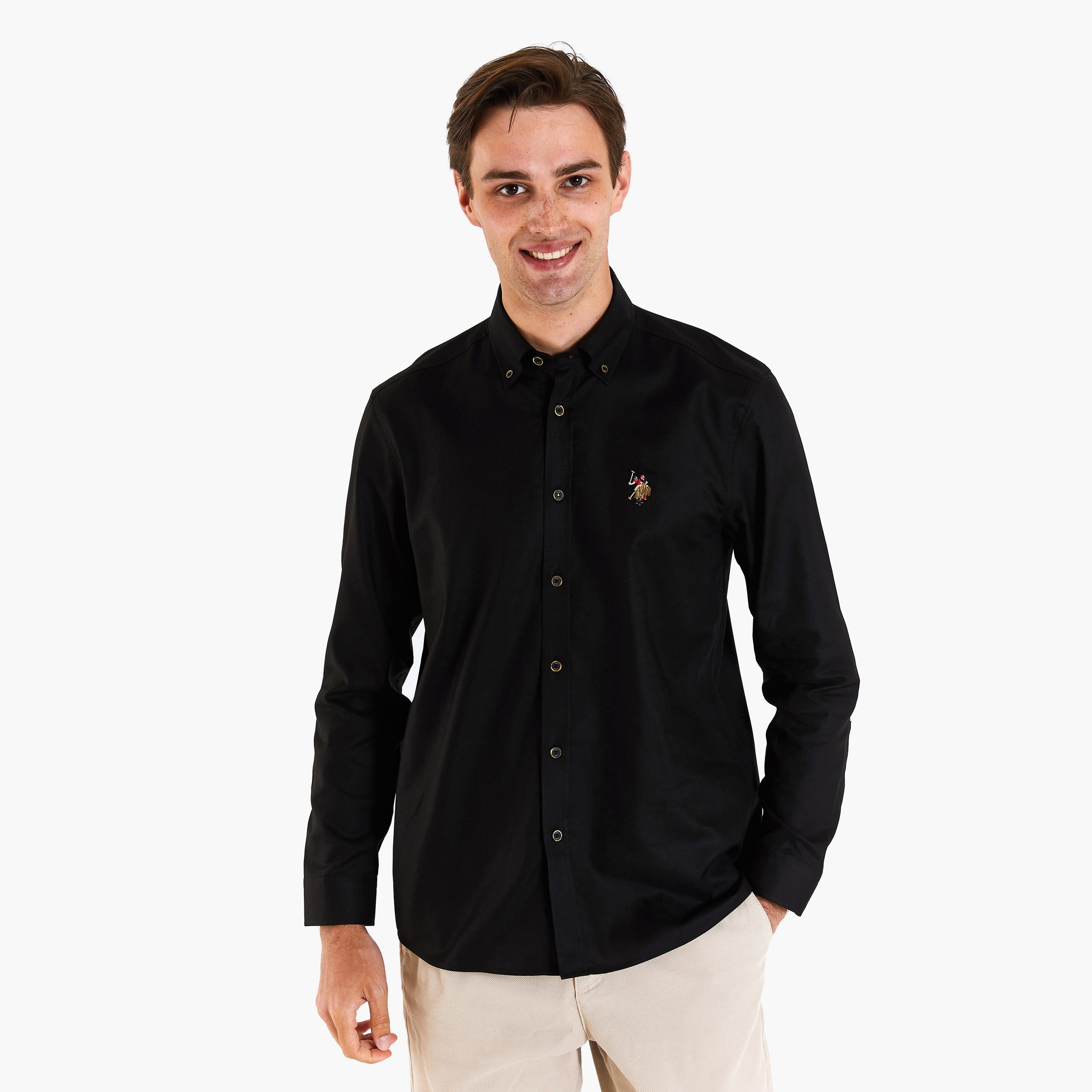 U.S. Polo Assn Plain Button Down Collar Long Sleeves Casual Shirt-men-clothing-shirts-image-1