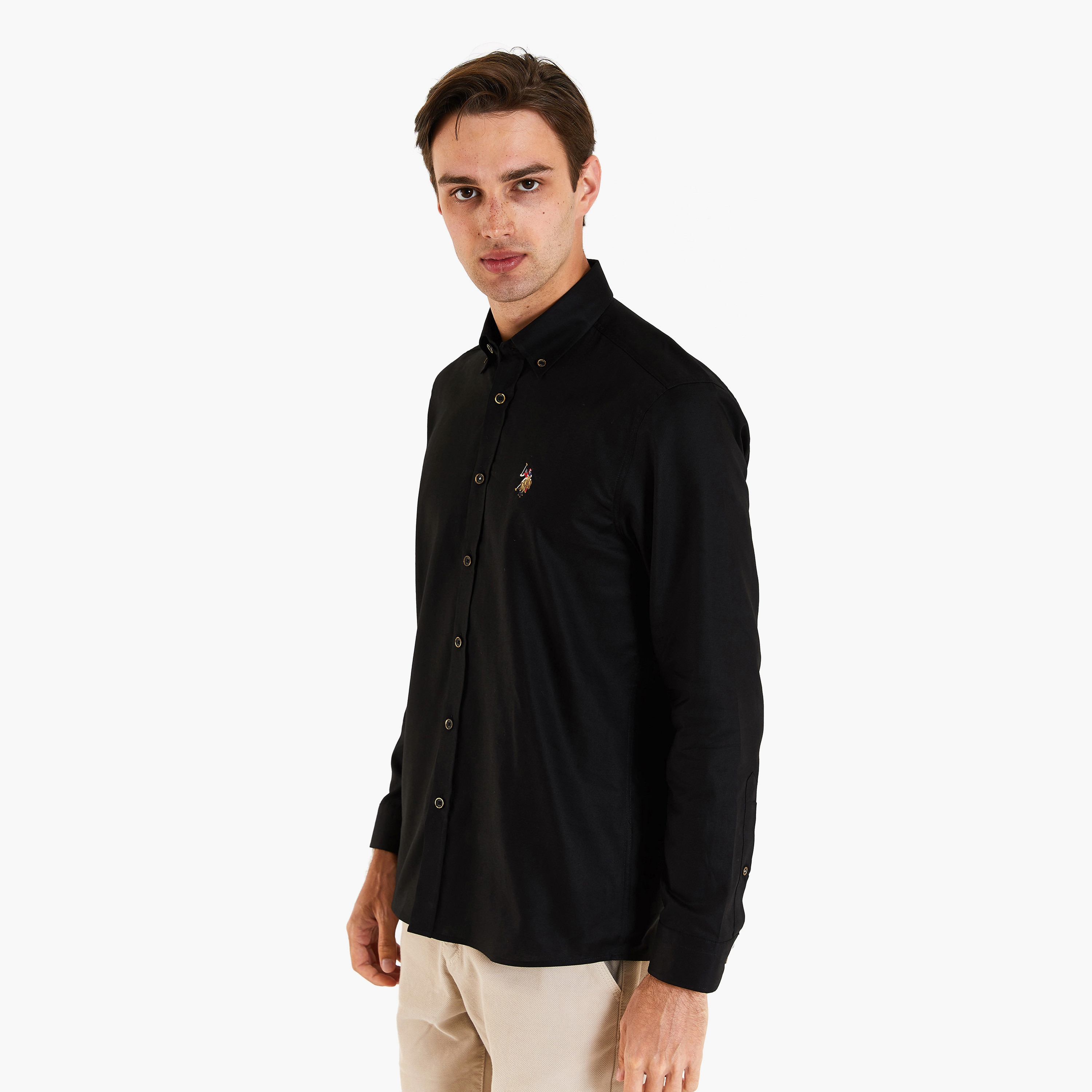 U.S. Polo Assn Plain Button Down Collar Long Sleeves Casual Shirt-men-clothing-shirts-image-2