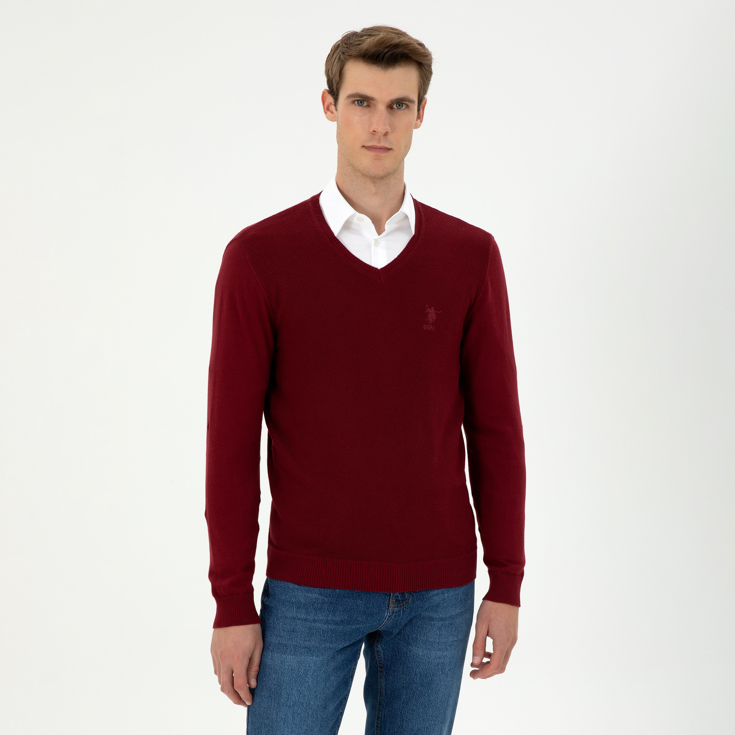 U.S. Polo Assn Textured V-Neck Long Sleeves Men's Sweater-men-clothing-sweatersandpullovers-image-1