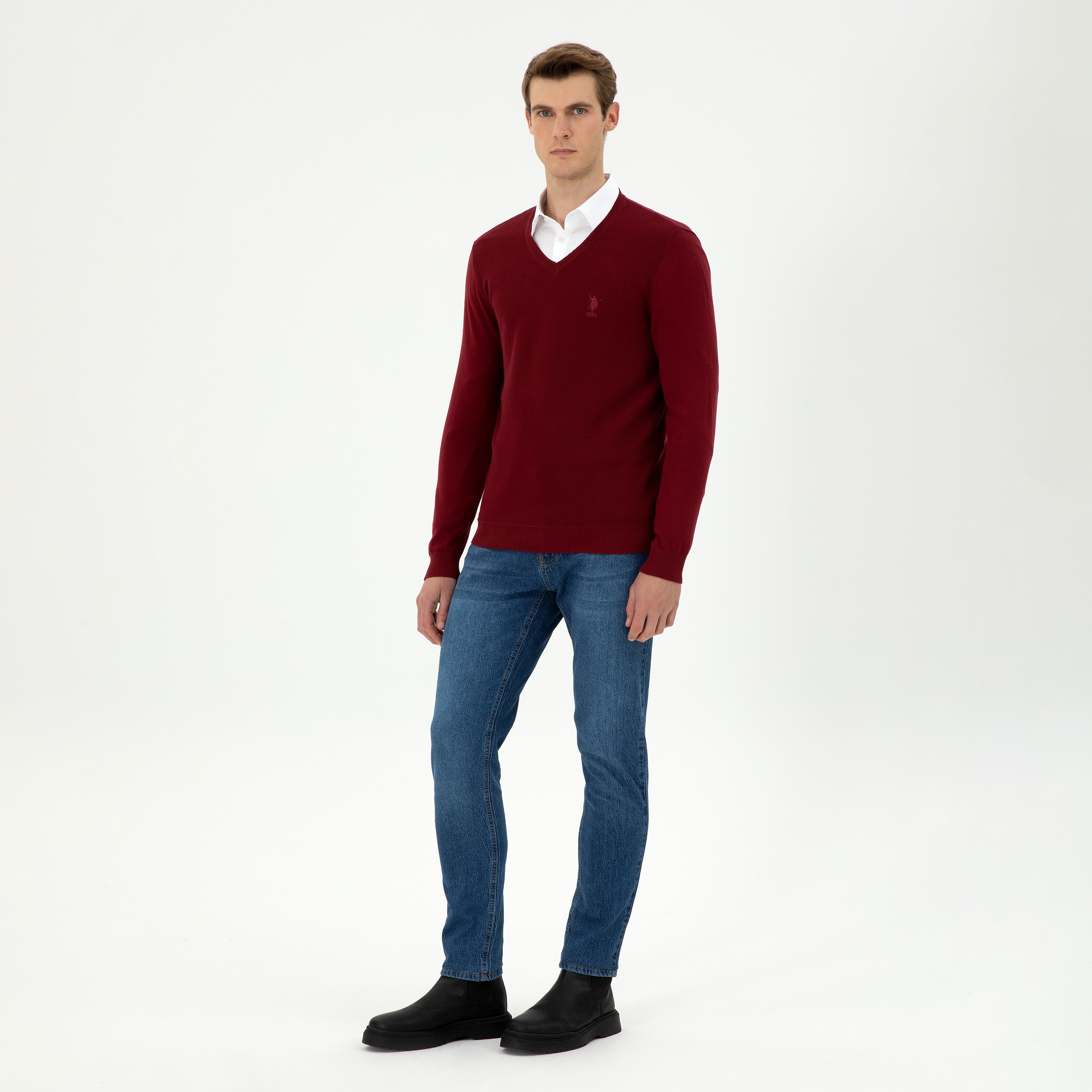 U.S. Polo Assn Textured V-Neck Long Sleeves Men's Sweater-men-clothing-sweatersandpullovers-image-2