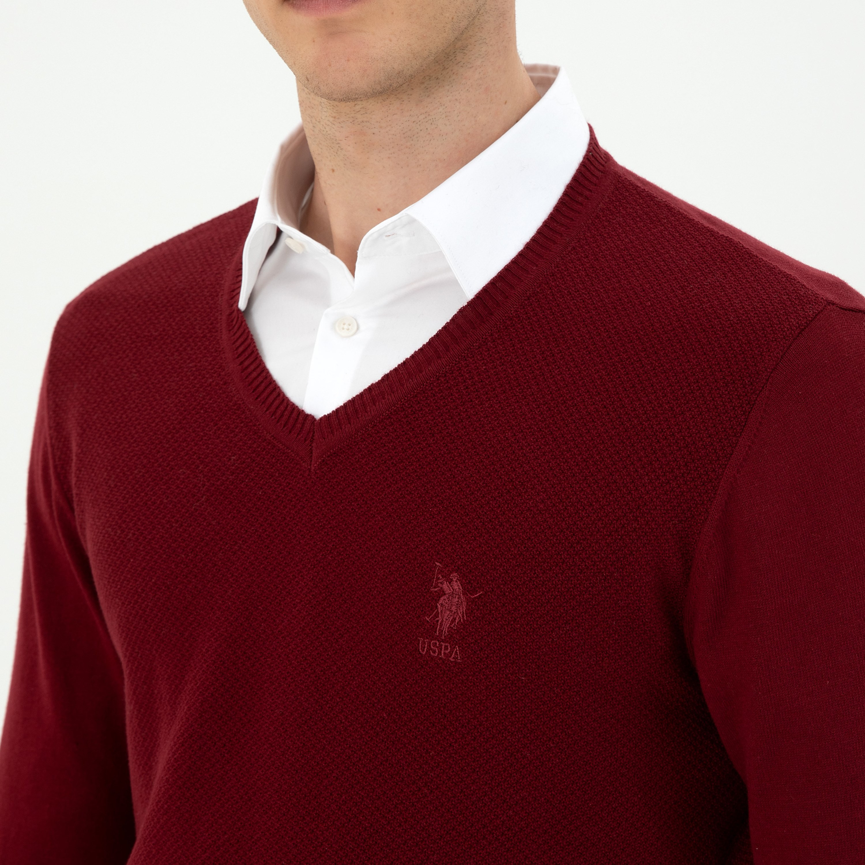 U.S. Polo Assn Textured V-Neck Long Sleeves Men's Sweater-men-clothing-sweatersandpullovers-image-3