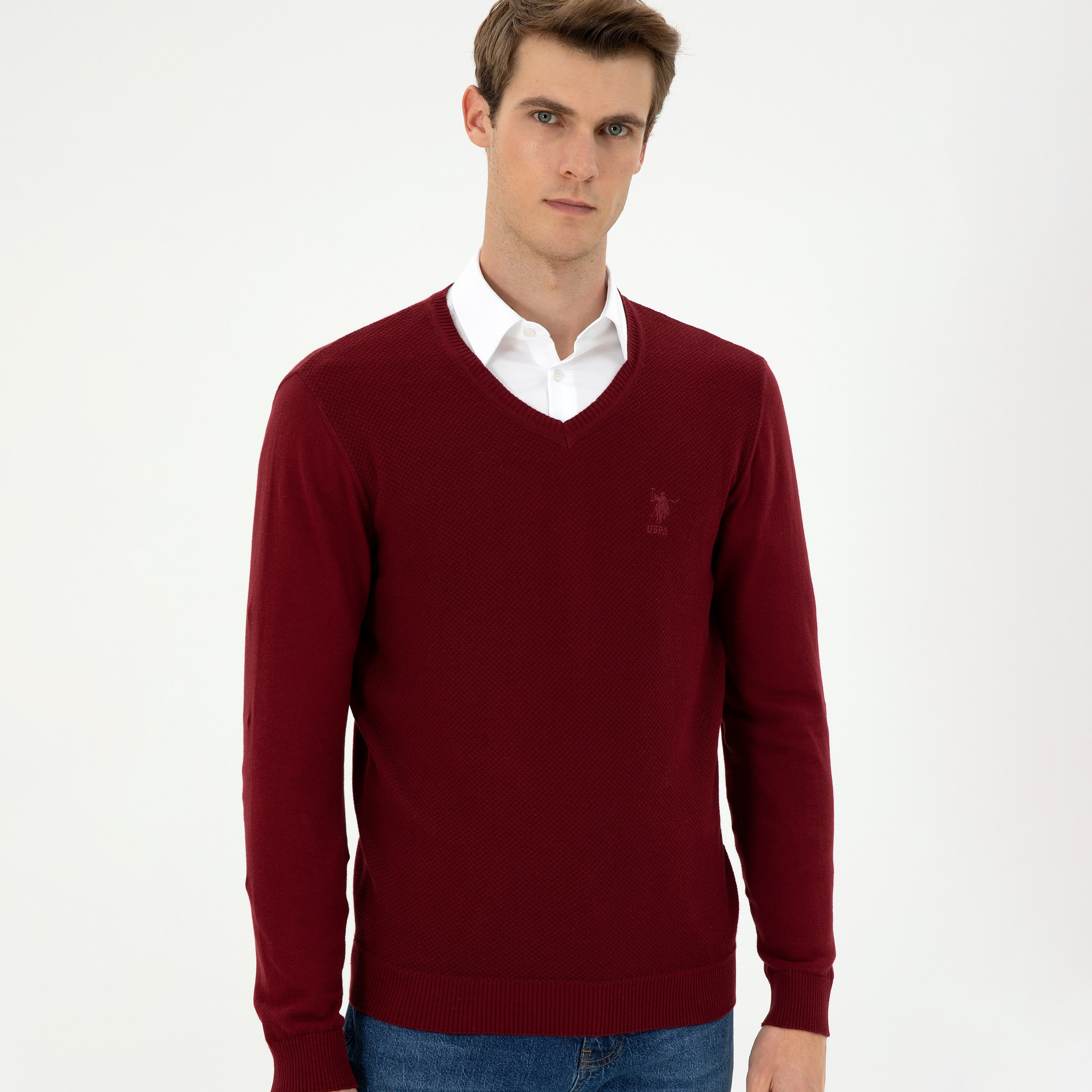 U.S. Polo Assn Textured V-Neck Long Sleeves Men's Sweater-men-clothing-sweatersandpullovers-image-4