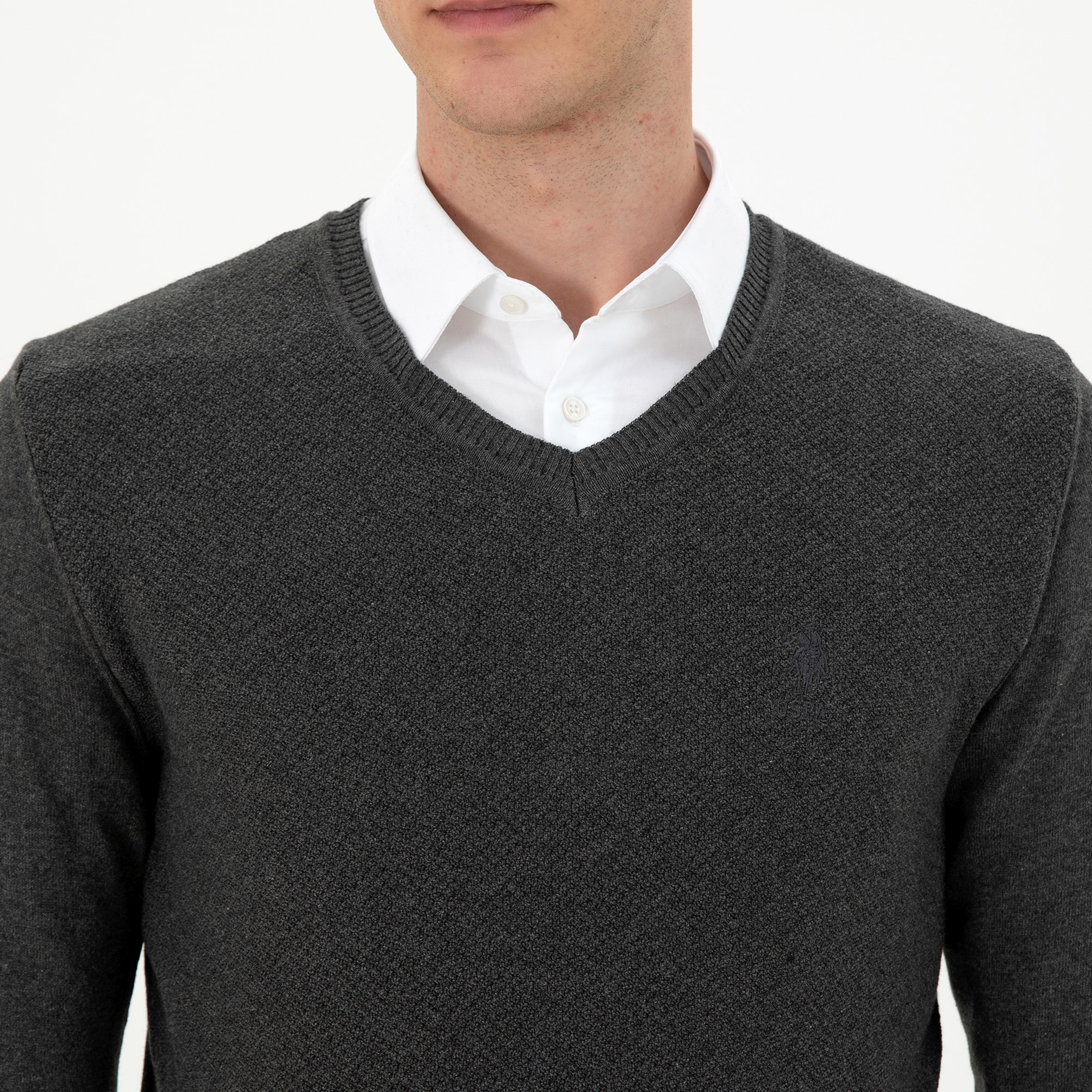 U.S. Polo Assn Textured V-Neck Long Sleeves Men's Sweater-men-clothing-sweatersandpullovers-image-7