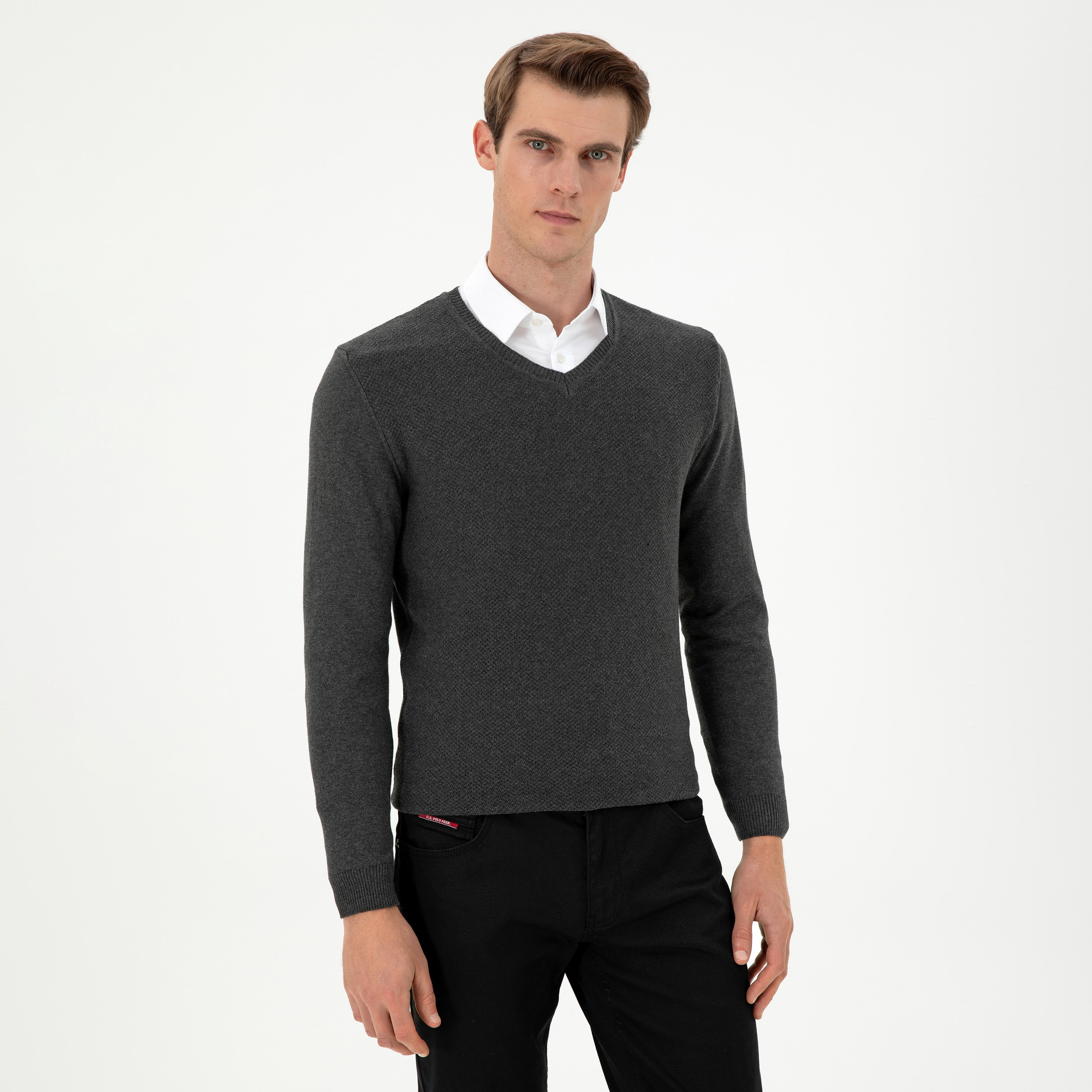 U.S. Polo Assn Textured V-Neck Long Sleeves Men's Sweater-men-clothing-sweatersandpullovers-image-8