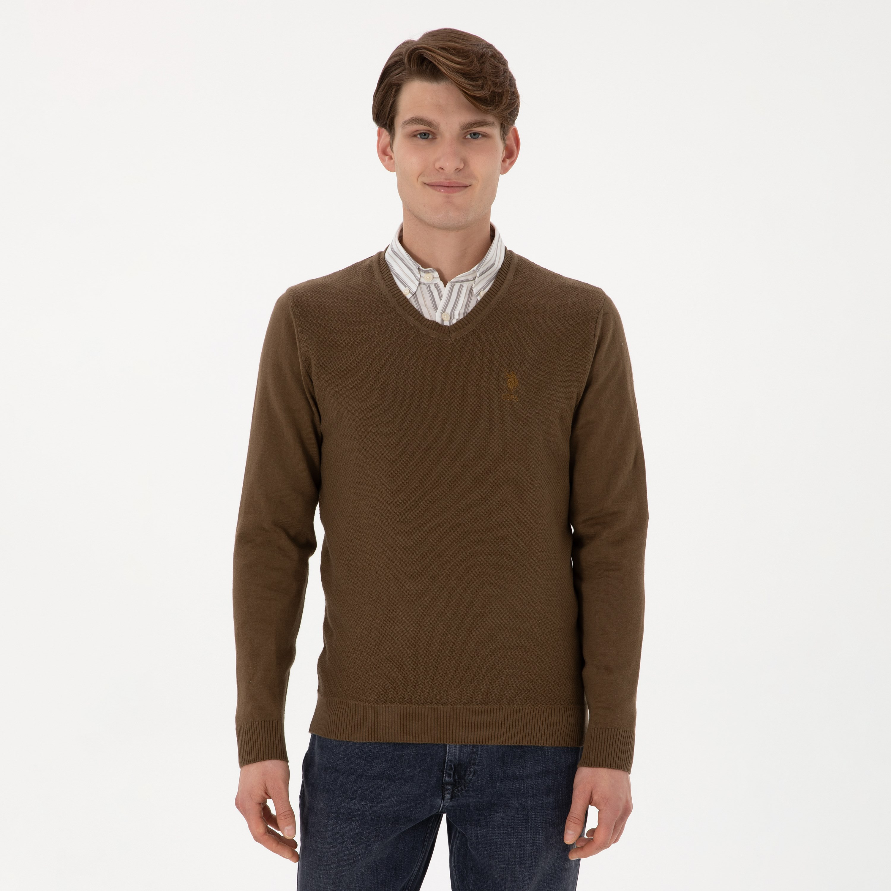 U.S. Polo Assn Textured V-Neck Long Sleeves Men's Sweater-men-clothing-sweatersandpullovers-image-13