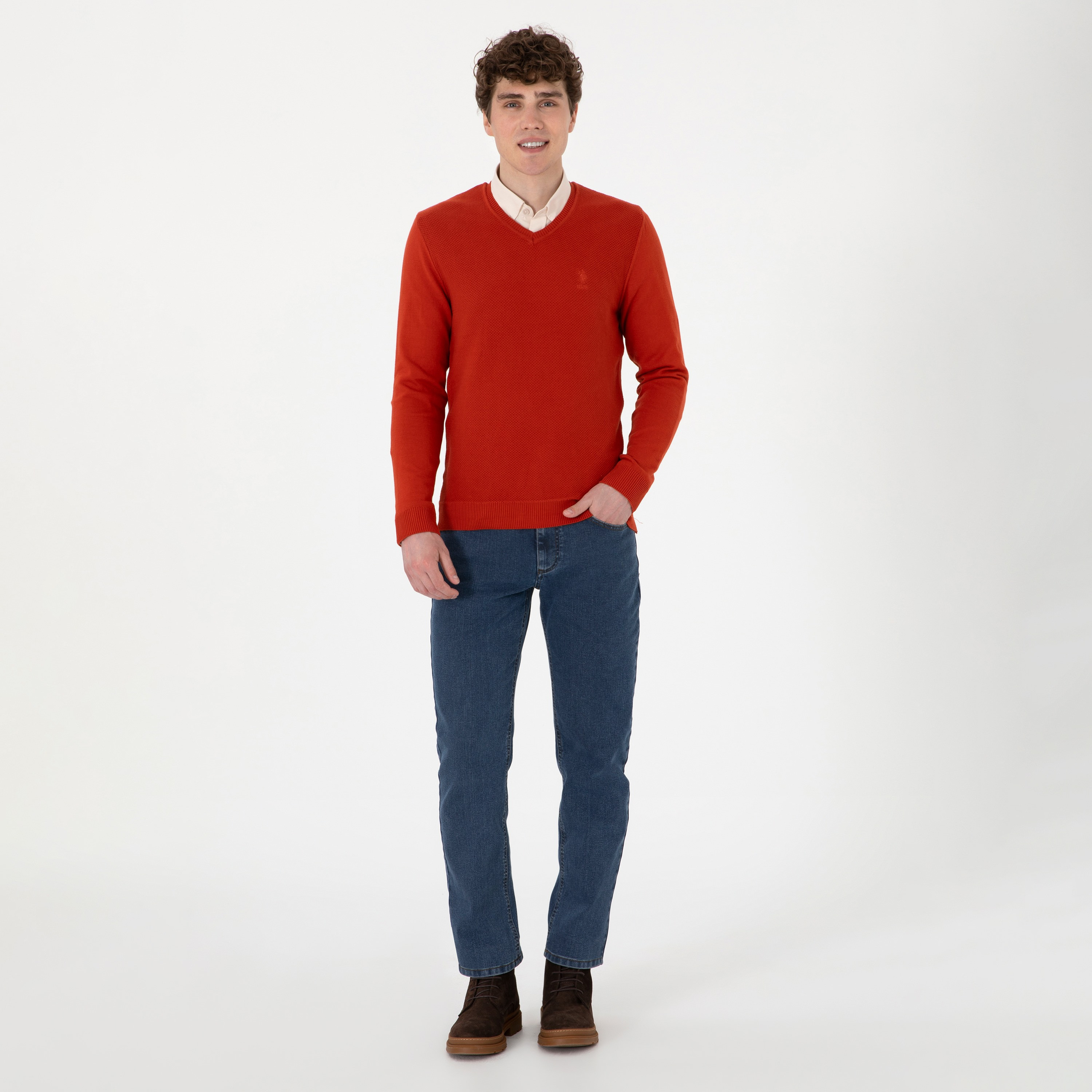 U.S. Polo Assn Textured V-Neck Long Sleeves Men's Sweater-men-clothing-sweatersandpullovers-image-2