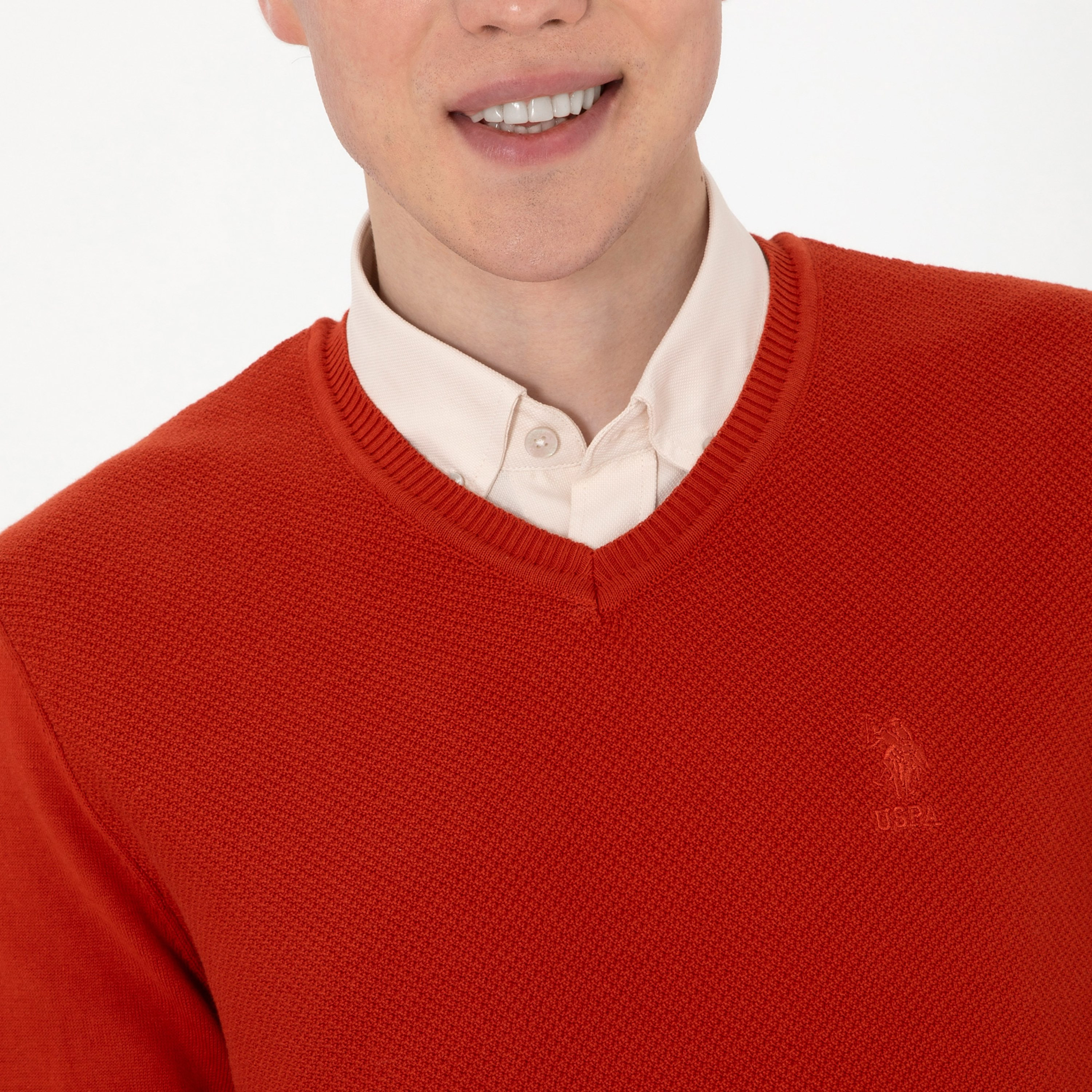 U.S. Polo Assn Textured V-Neck Long Sleeves Men's Sweater-men-clothing-sweatersandpullovers-image-3