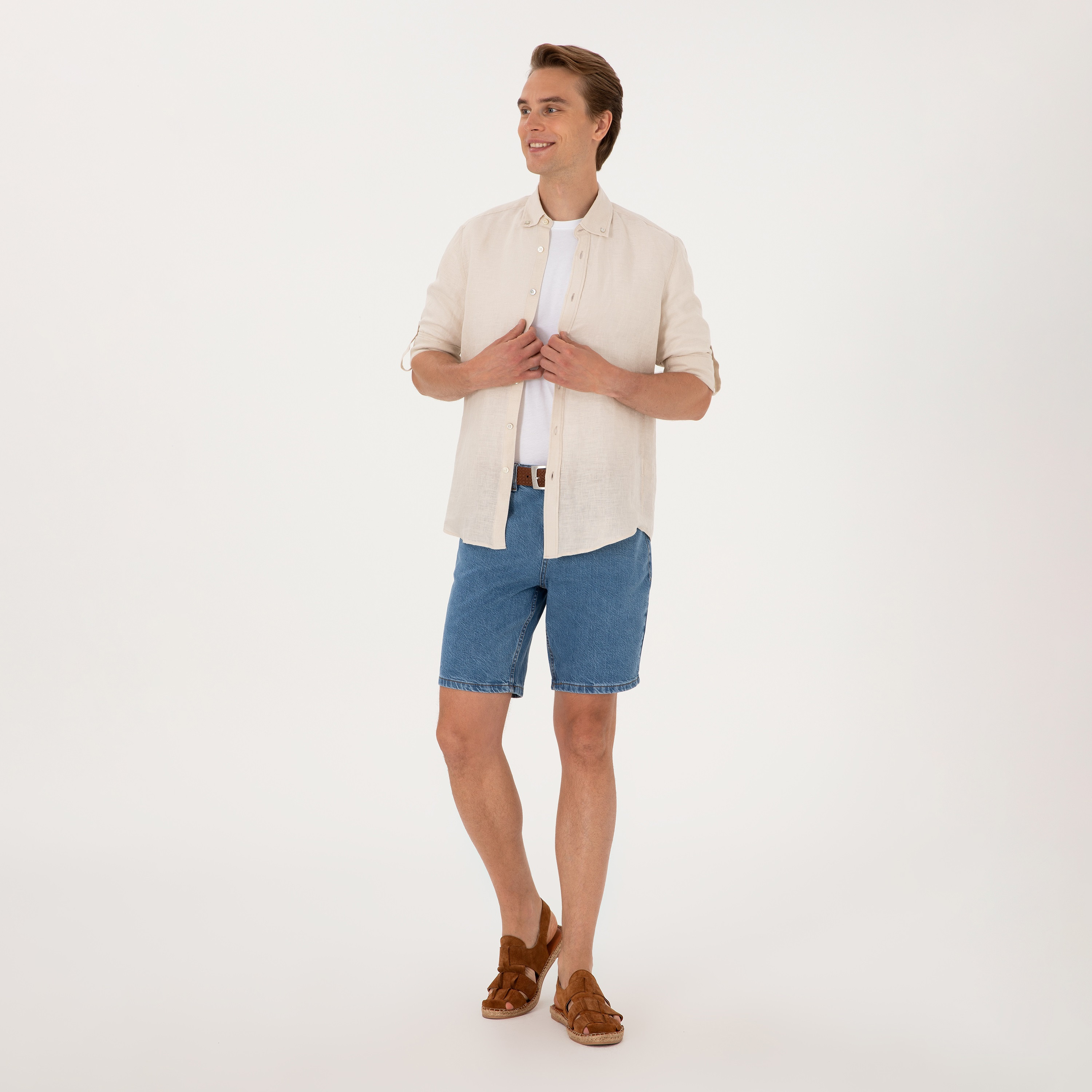 U.S. Polo Assn Plain Mid-Rise Button and Zip Fly Men's Denim Shorts-men-clothing-bottoms-shorts-image-2