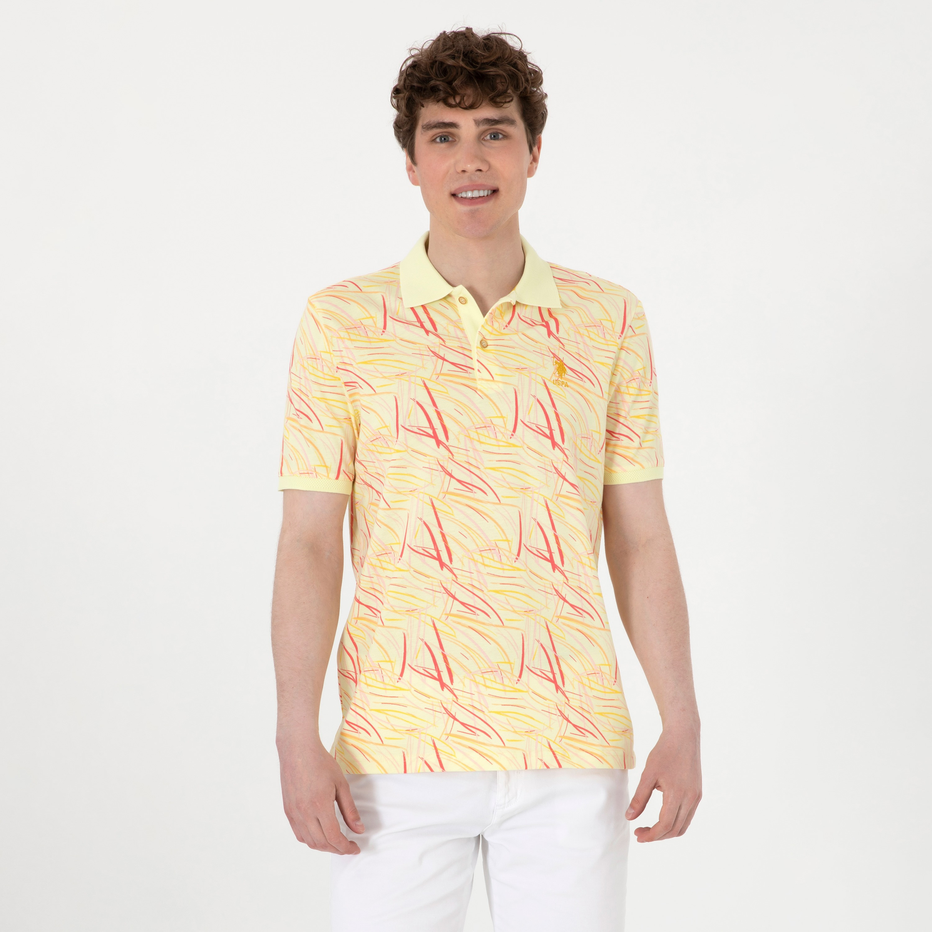 تيشيرت بولو رجالي بياقة وأكمام قصيرة بطبعة تجريدية من يو اس بولو-men-clothing-tshirtsandpolos-polos-image-1