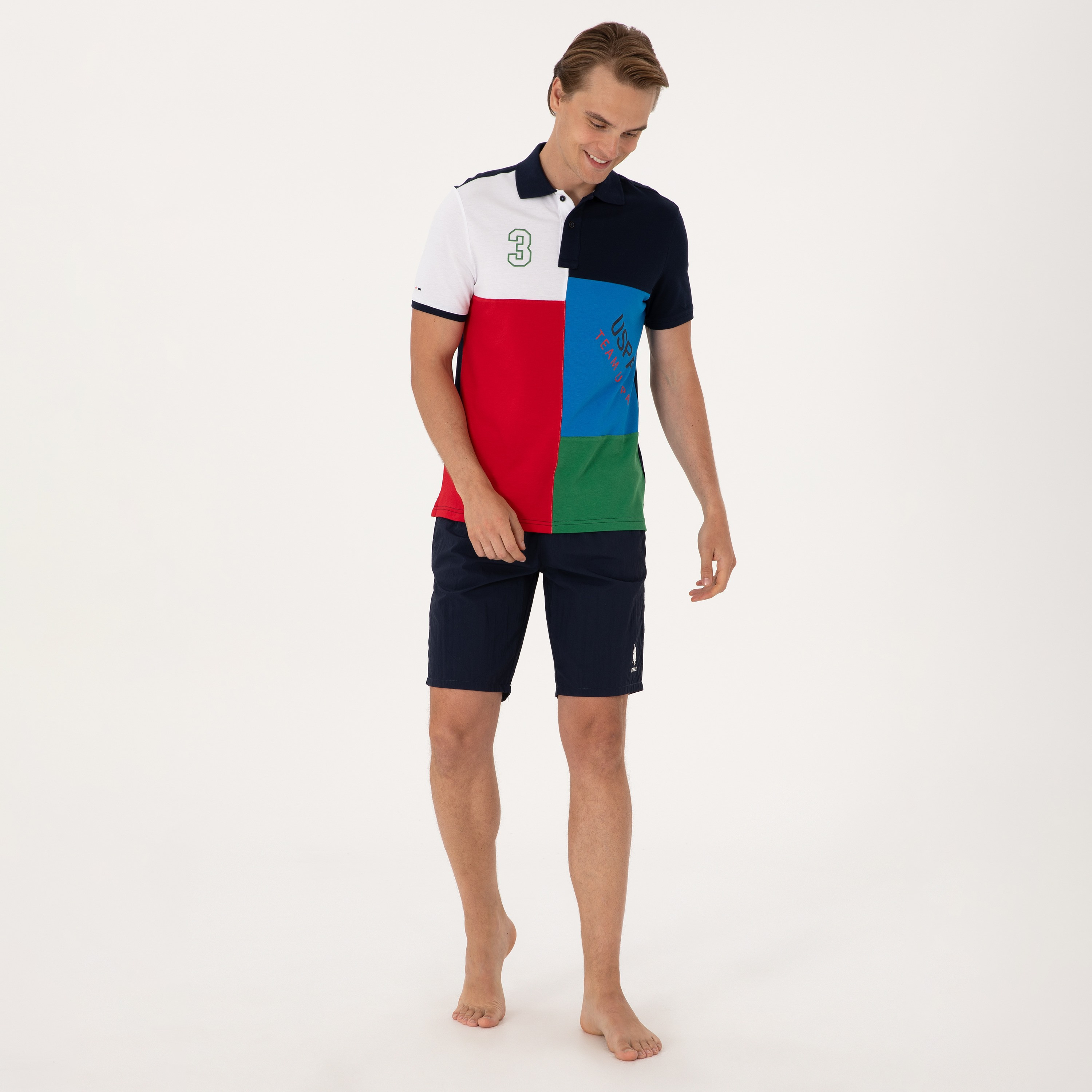 شورت سباحة رجالي بخصر متوسط الارتفاع ورباط سحب سادة من يو اس بولو-sports-gear-swimming-men-image-2
