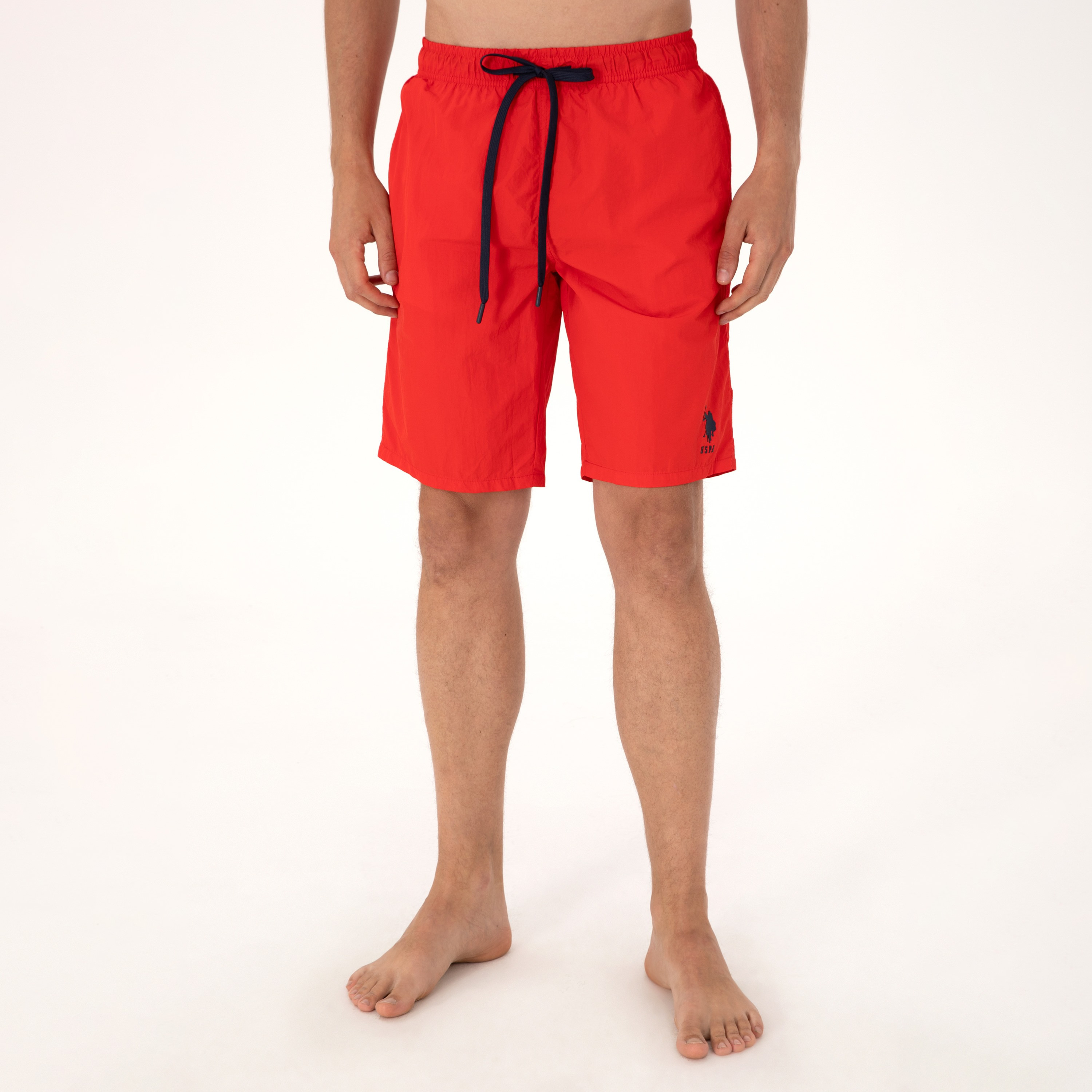 شورت سباحة رجالي بخصر متوسط الارتفاع ورباط سحب سادة من يو اس بولو-sports-gear-swimming-men-image-5