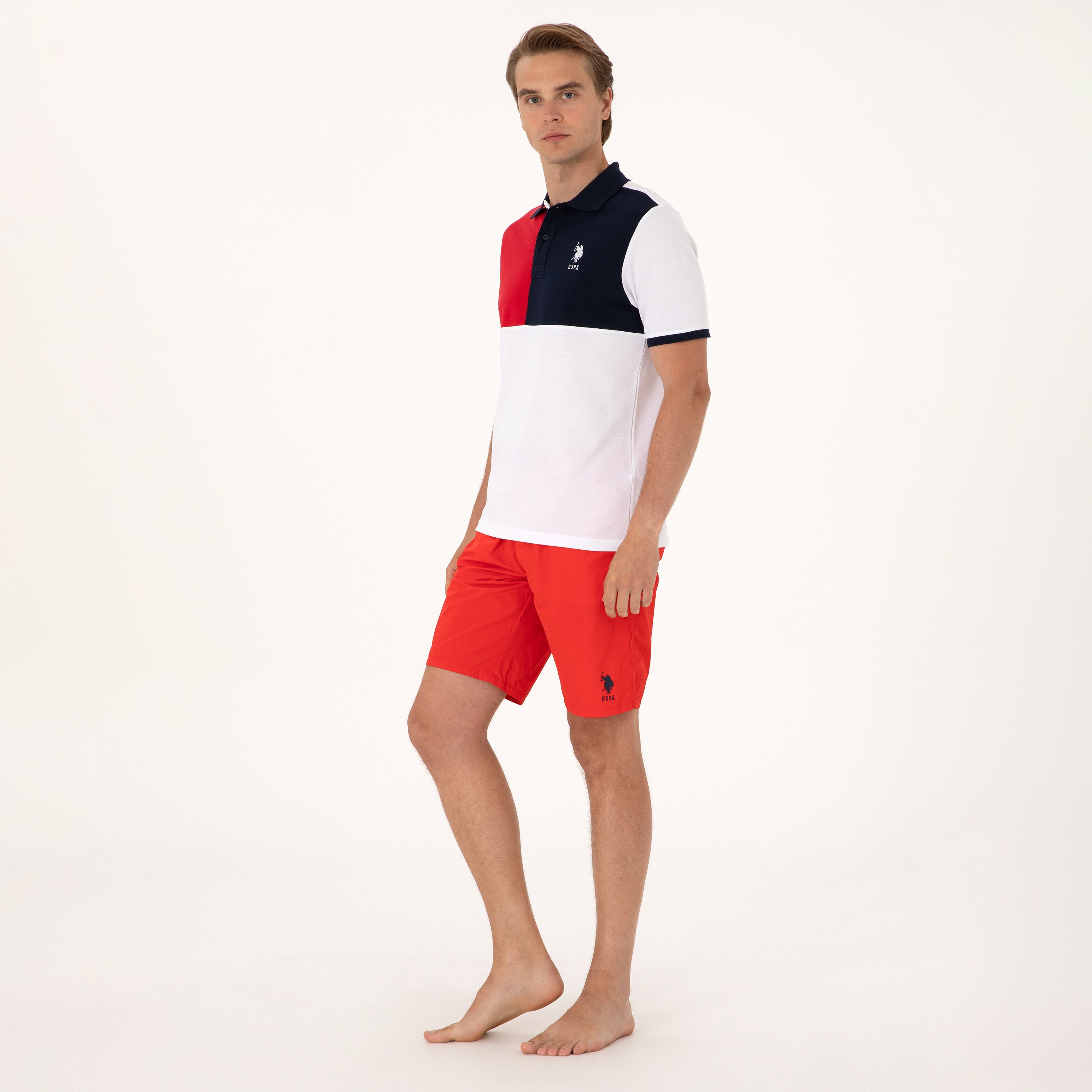 U.S. Polo Assn Plain Mid-Rise Drawstring Waist Men's Swim Shorts-sports-gear-swimming-men-image-2