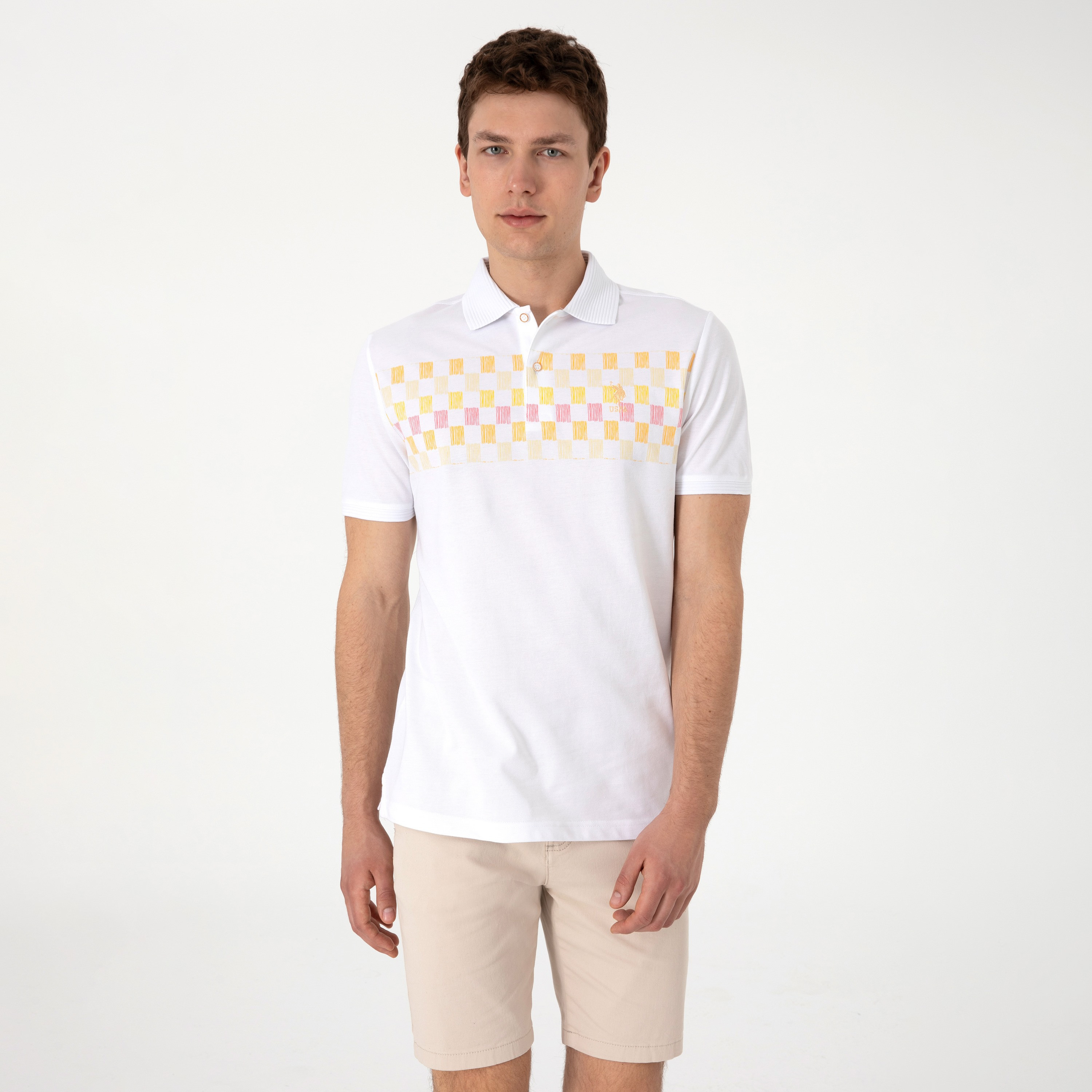 U.S. Polo Assn Checkerboard Collared Short Sleeves Men's Polo T-Shirt-men-clothing-tshirtsandpolos-polos-image-1