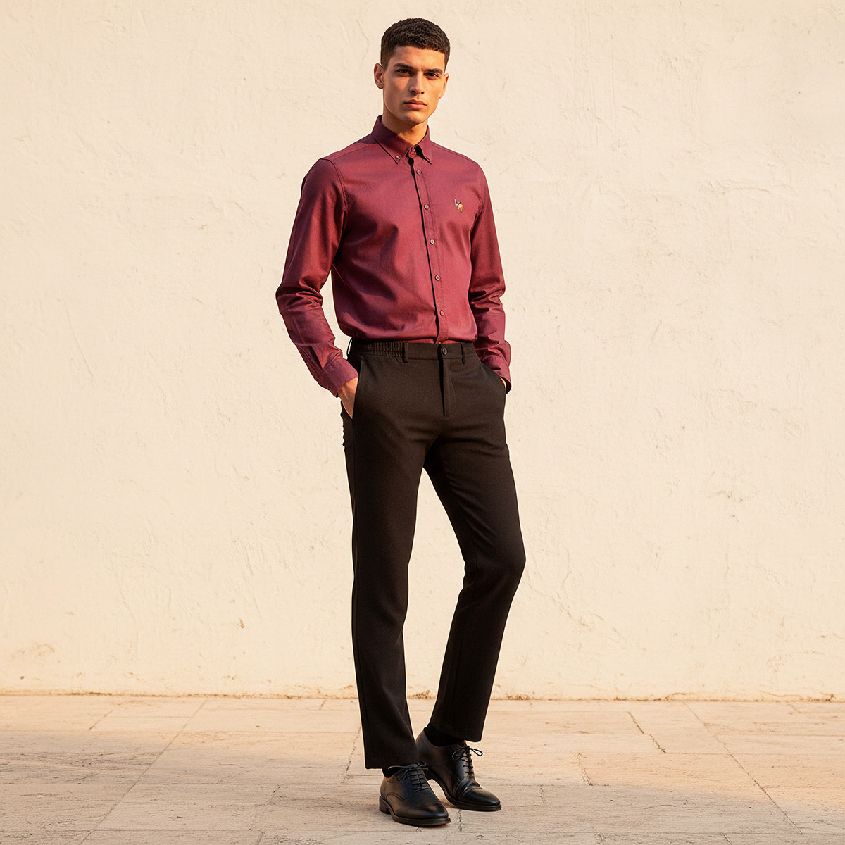 قميص رجالي بقصة ضيقة وياقة بزرار وأكمام طويلة سادة من يو إس بولو أسسن-men-clothing-shirts-image-7