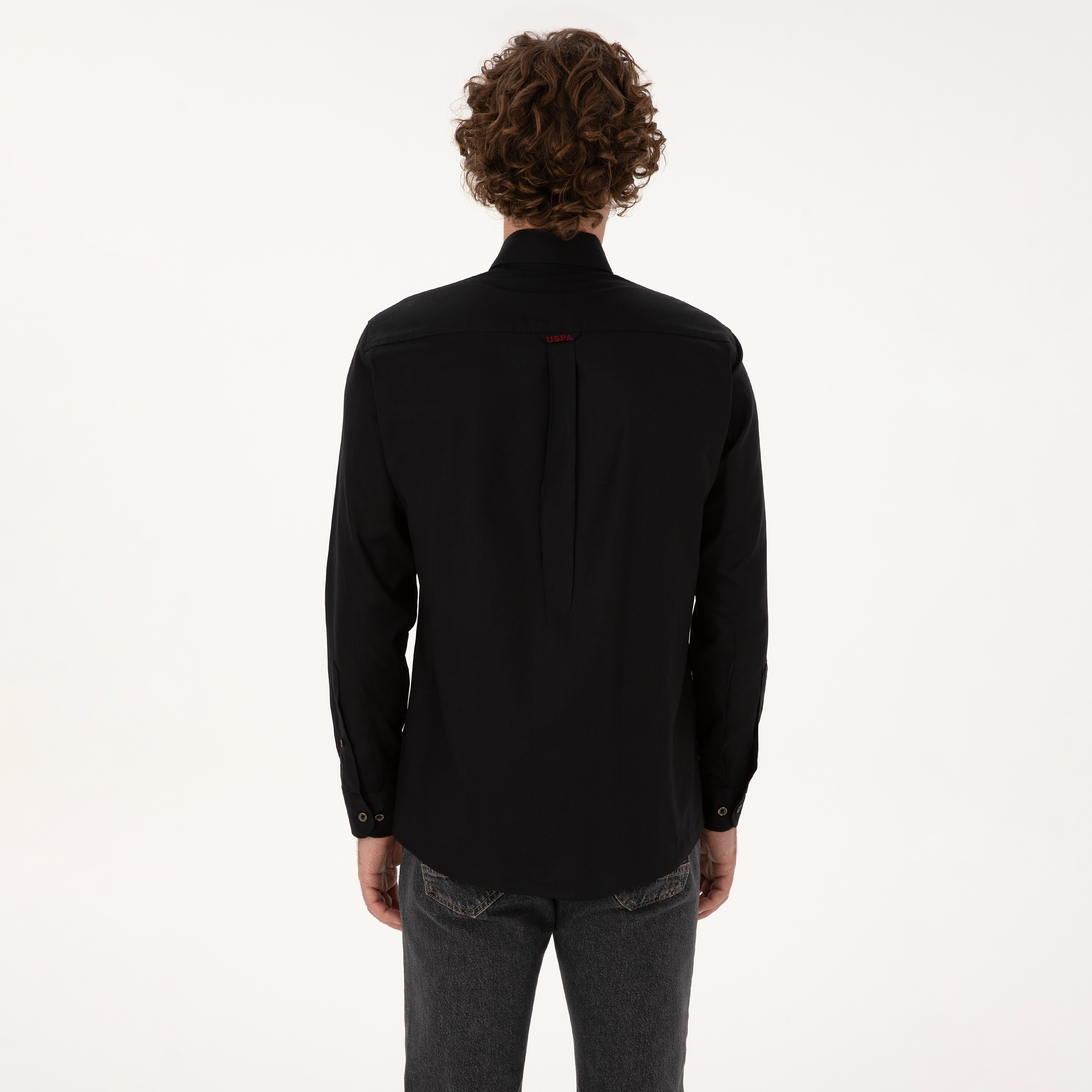 قميص رجالي بقصة عادية وياقة بزرار وأكمام طويلة سادة من يو إس بولو أسسن-men-clothing-shirts-image-8