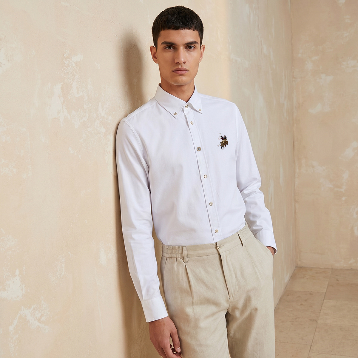 U.S. Polo Assn Regular Fit Plain Button Down Collar Long Sleeves Men's Shirt-men-clothing-shirts-image-1
