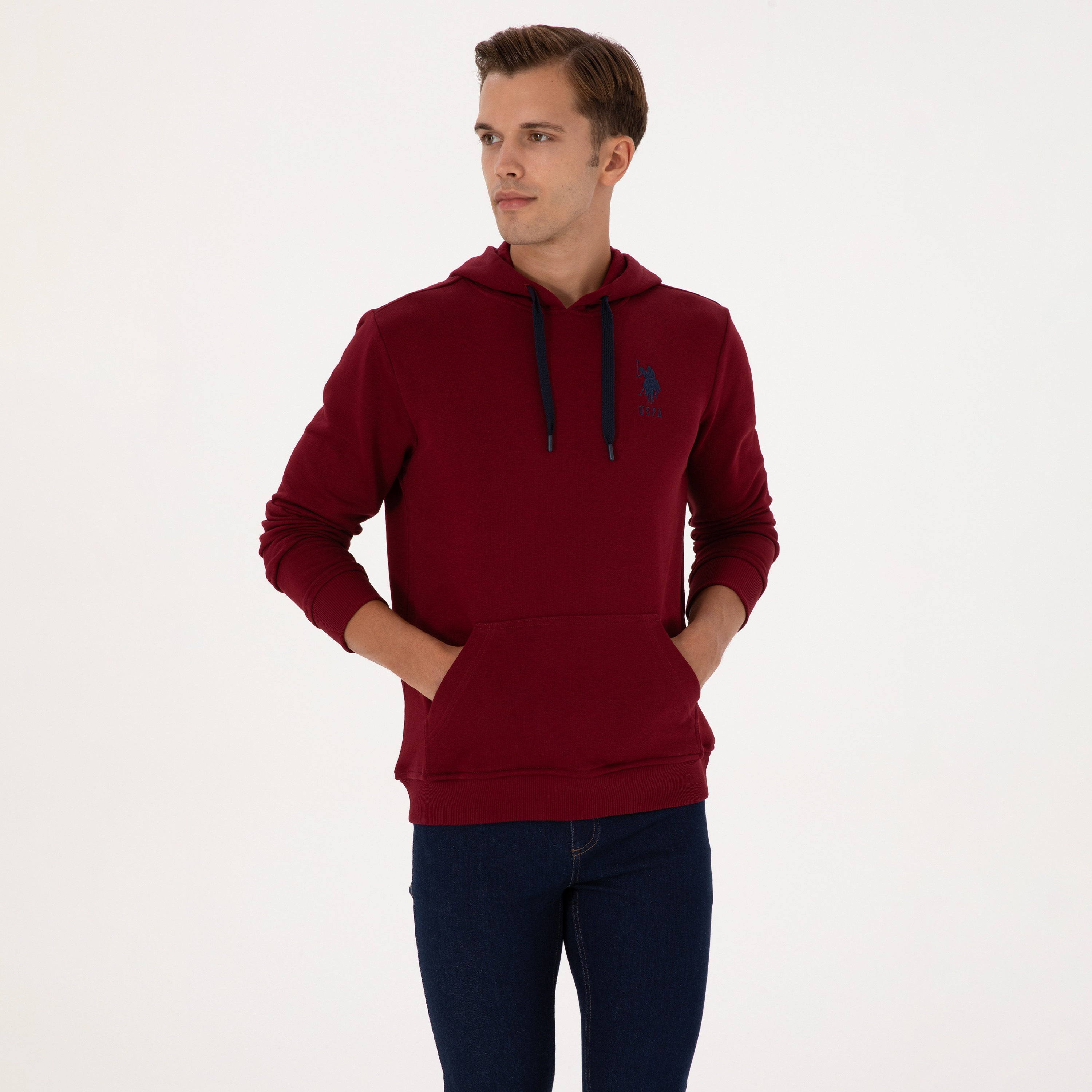 U.S. Polo Assn Plain Hooded Long Sleeves Men's Sweatshirt-men-winterwear-hoodiesandsweatshirts-image-4
