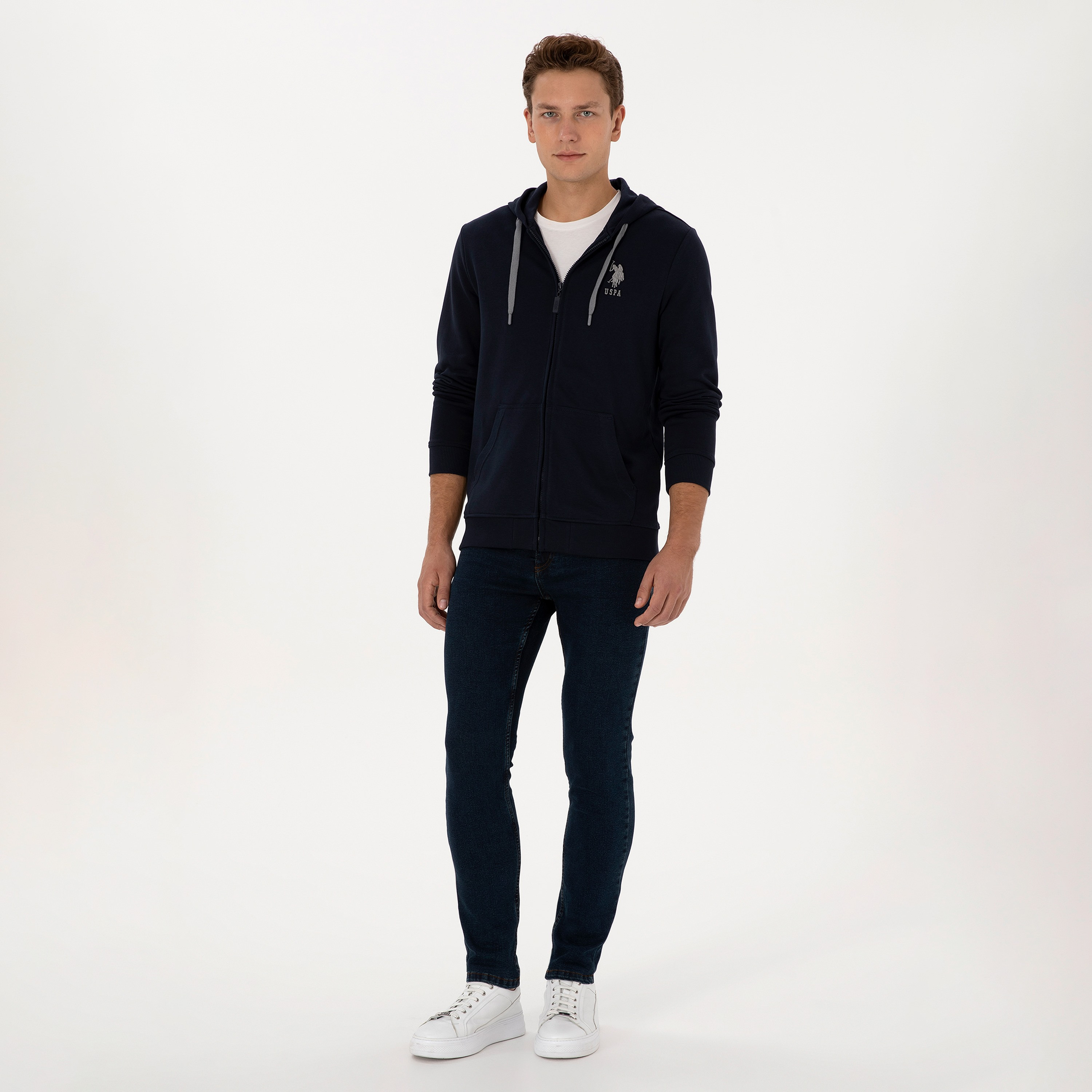 U.S. Polo Assn Plain Hooded Long Sleeves Men's Zip Through Sweatshirt-men-winterwear-hoodiesandsweatshirts-image-2