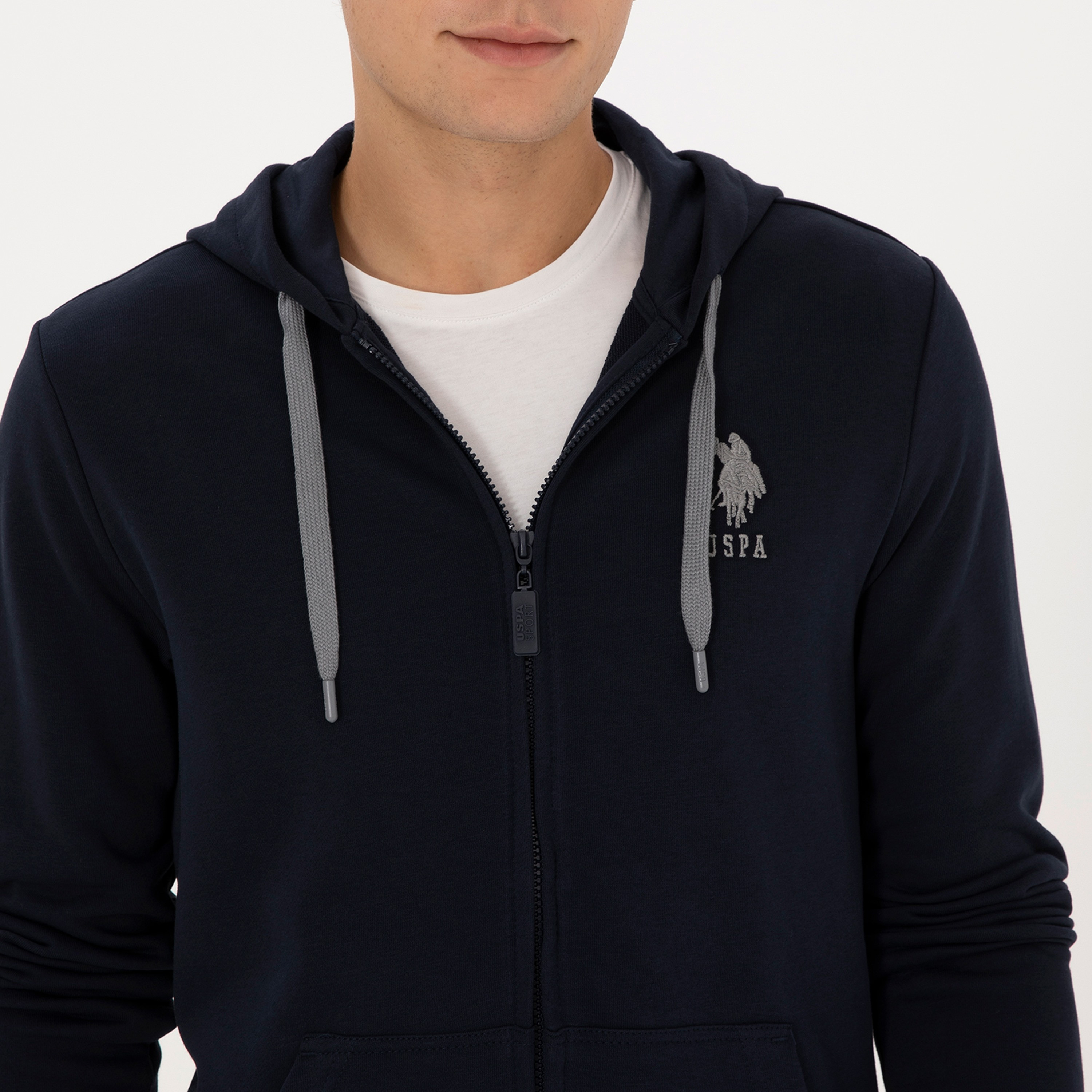 U.S. Polo Assn Plain Hooded Long Sleeves Men's Zip Through Sweatshirt-men-winterwear-hoodiesandsweatshirts-image-3