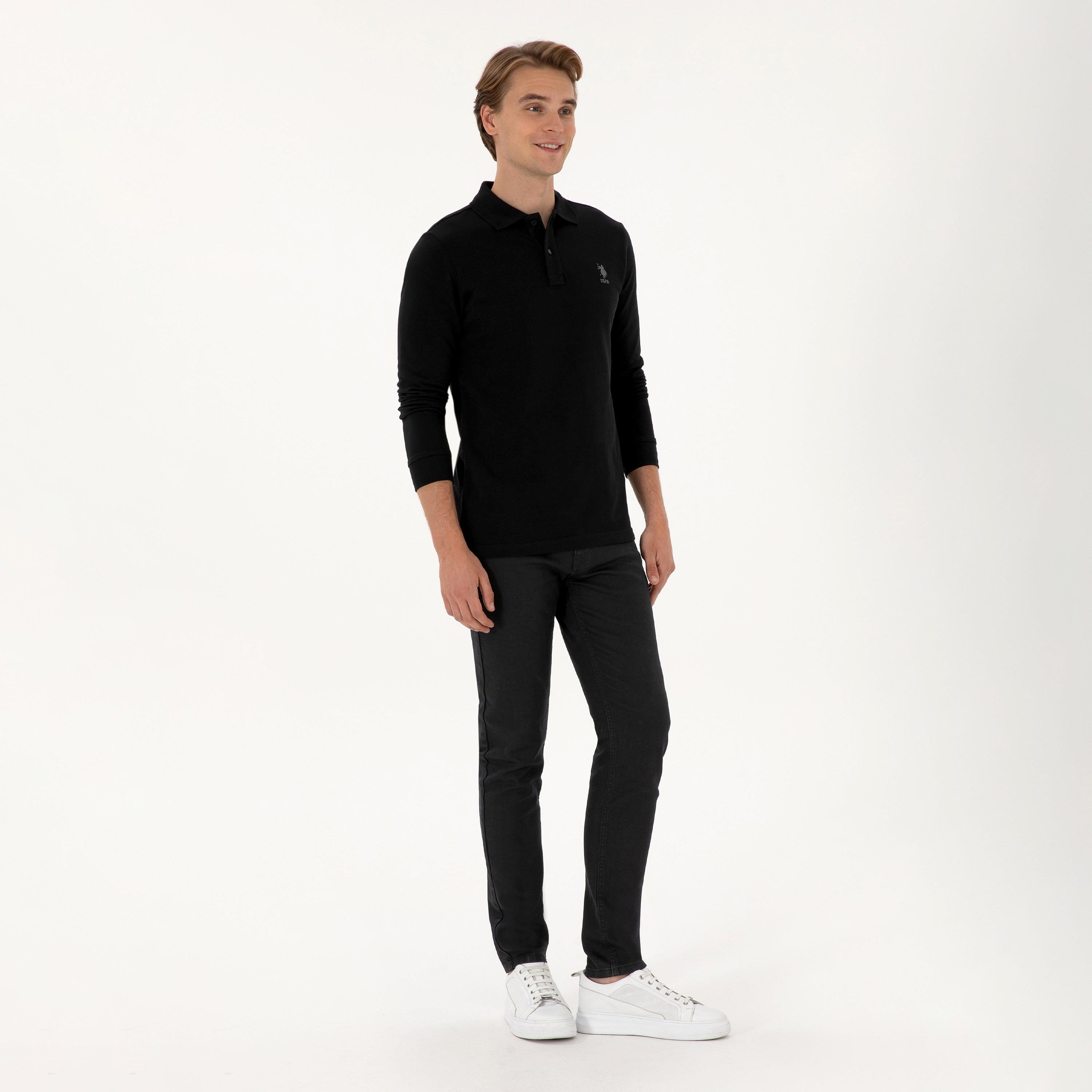 تي شيرت بولو رجالي بياقة وأكمام طويلة سادة من يو إس بولو أسسن-men-clothing-tshirtsandpolos-polos-image-2
