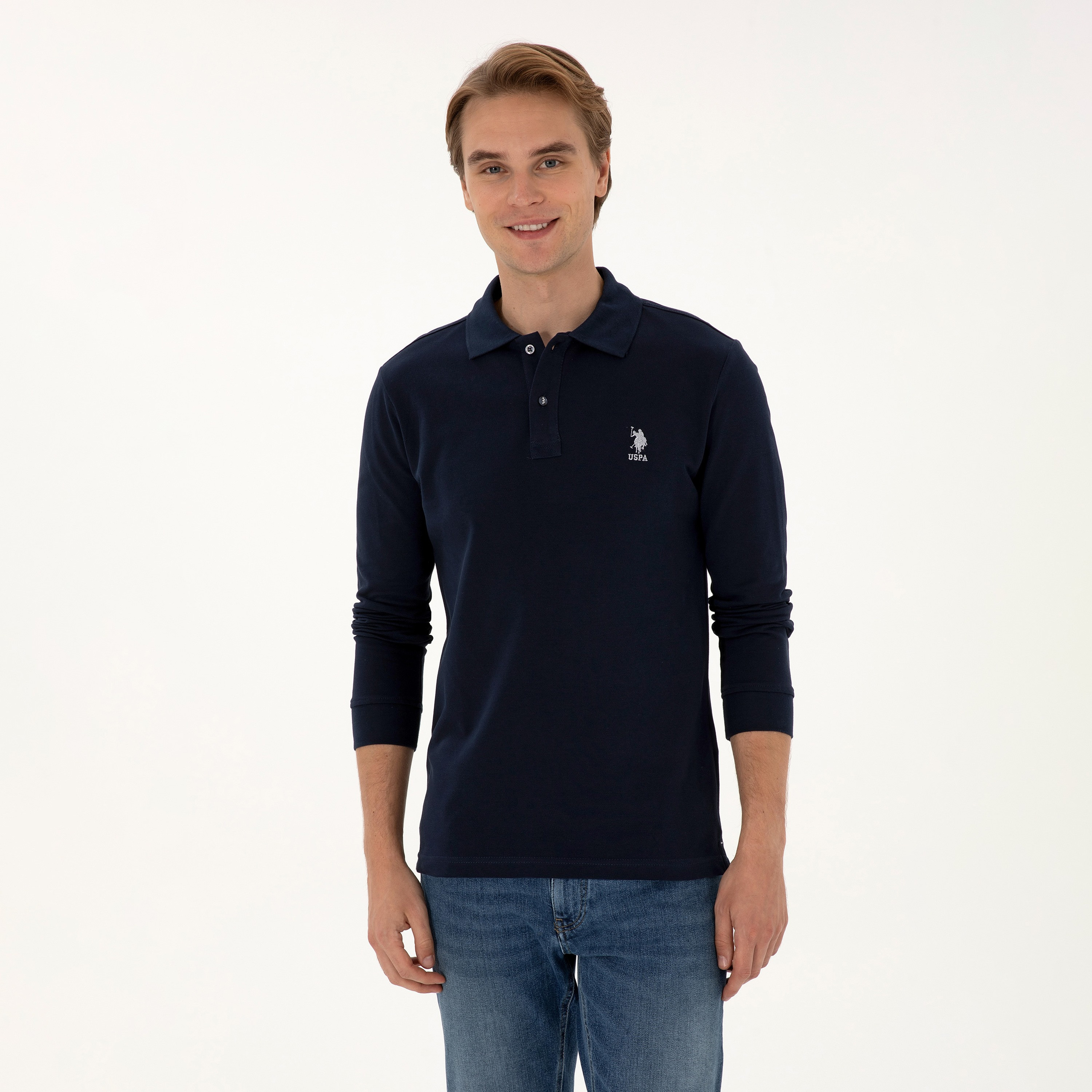 تي شيرت بولو رجالي بياقة وأكمام طويلة سادة من يو إس بولو أسسن-men-clothing-tshirtsandpolos-polos-image-9