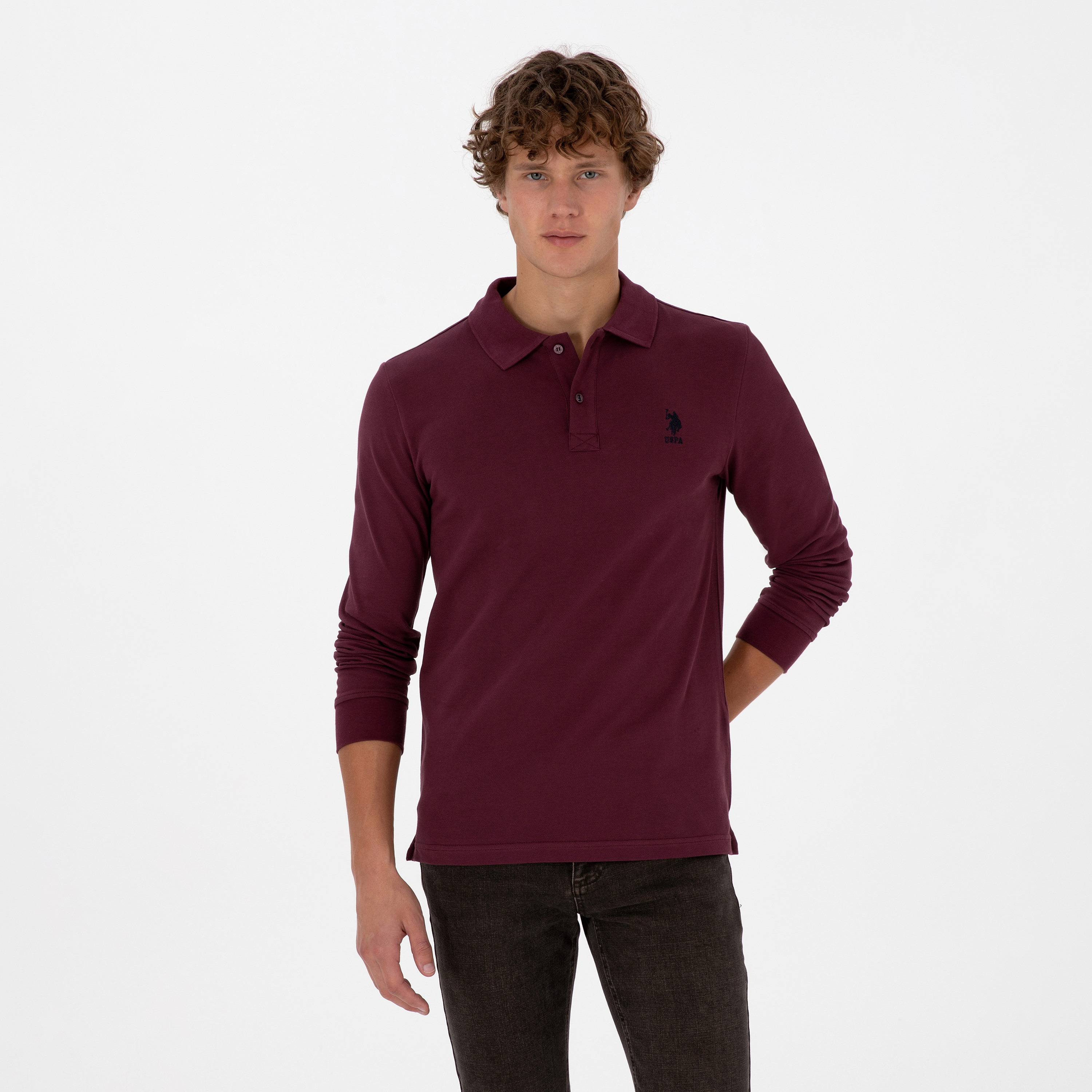 تي شيرت بولو رجالي بياقة وأكمام طويلة سادة من يو إس بولو أسسن-men-clothing-tshirtsandpolos-polos-image-17