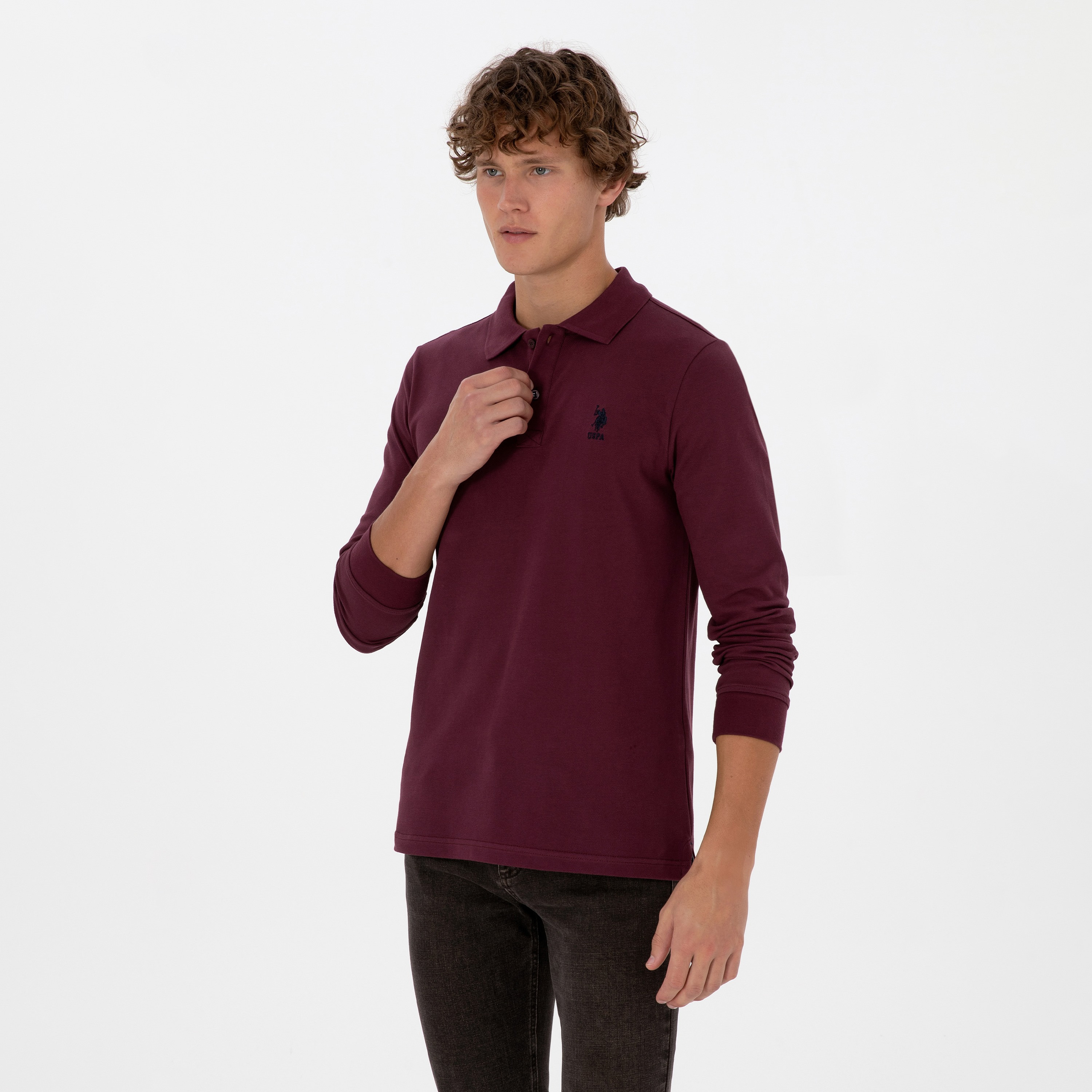 تي شيرت بولو رجالي بياقة وأكمام طويلة سادة من يو إس بولو أسسن-men-clothing-tshirtsandpolos-polos-image-20