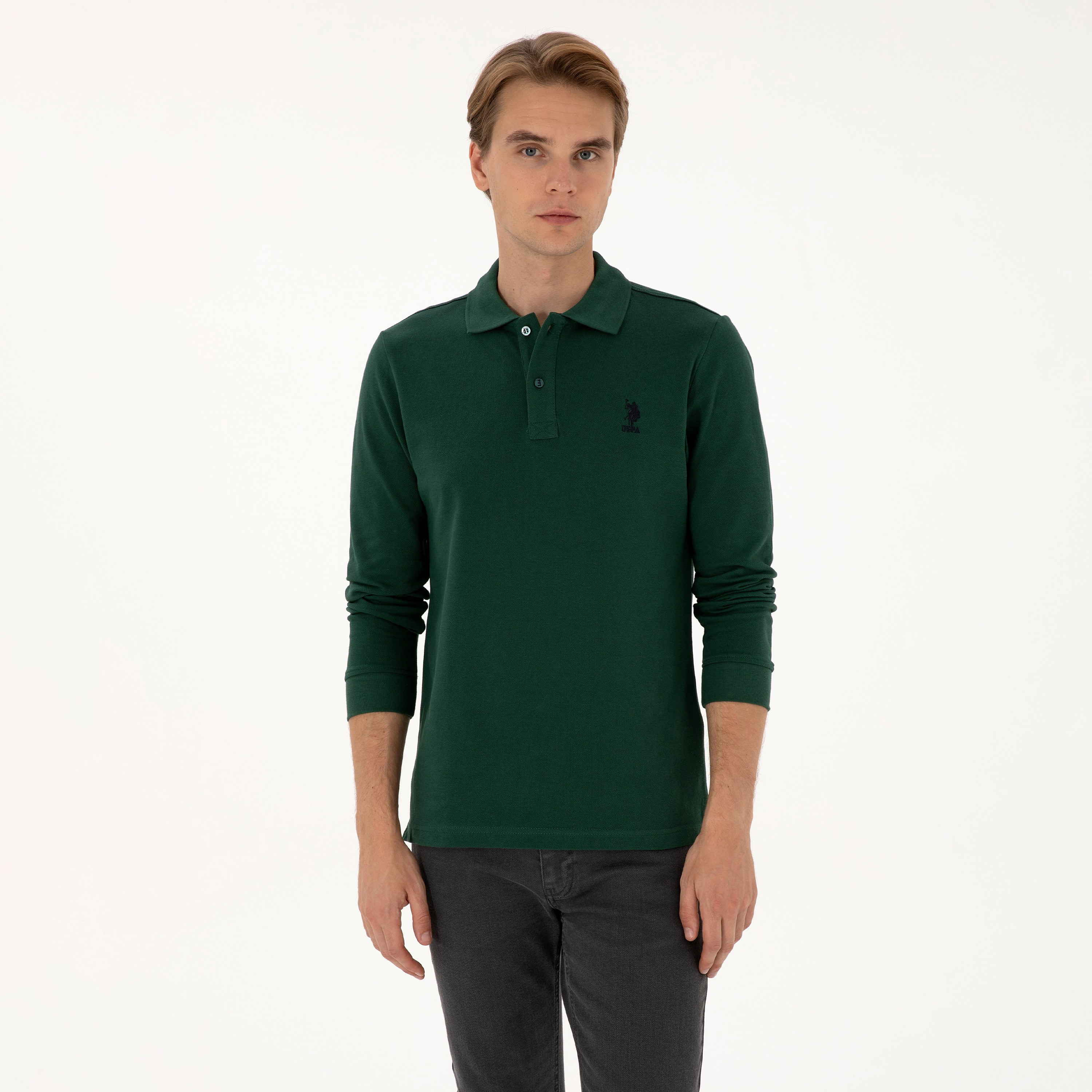تي شيرت بولو رجالي بياقة وأكمام طويلة سادة من يو إس بولو أسسن-men-clothing-tshirtsandpolos-polos-image-5