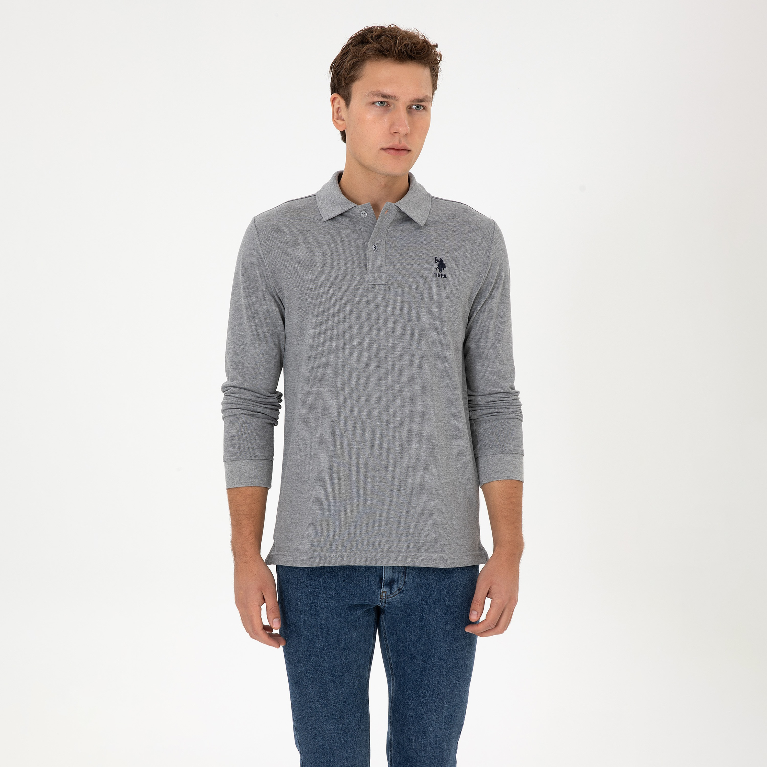تي شيرت بولو رجالي بياقة وأكمام طويلة سادة من يو إس بولو أسسن-men-clothing-tshirtsandpolos-polos-image-25