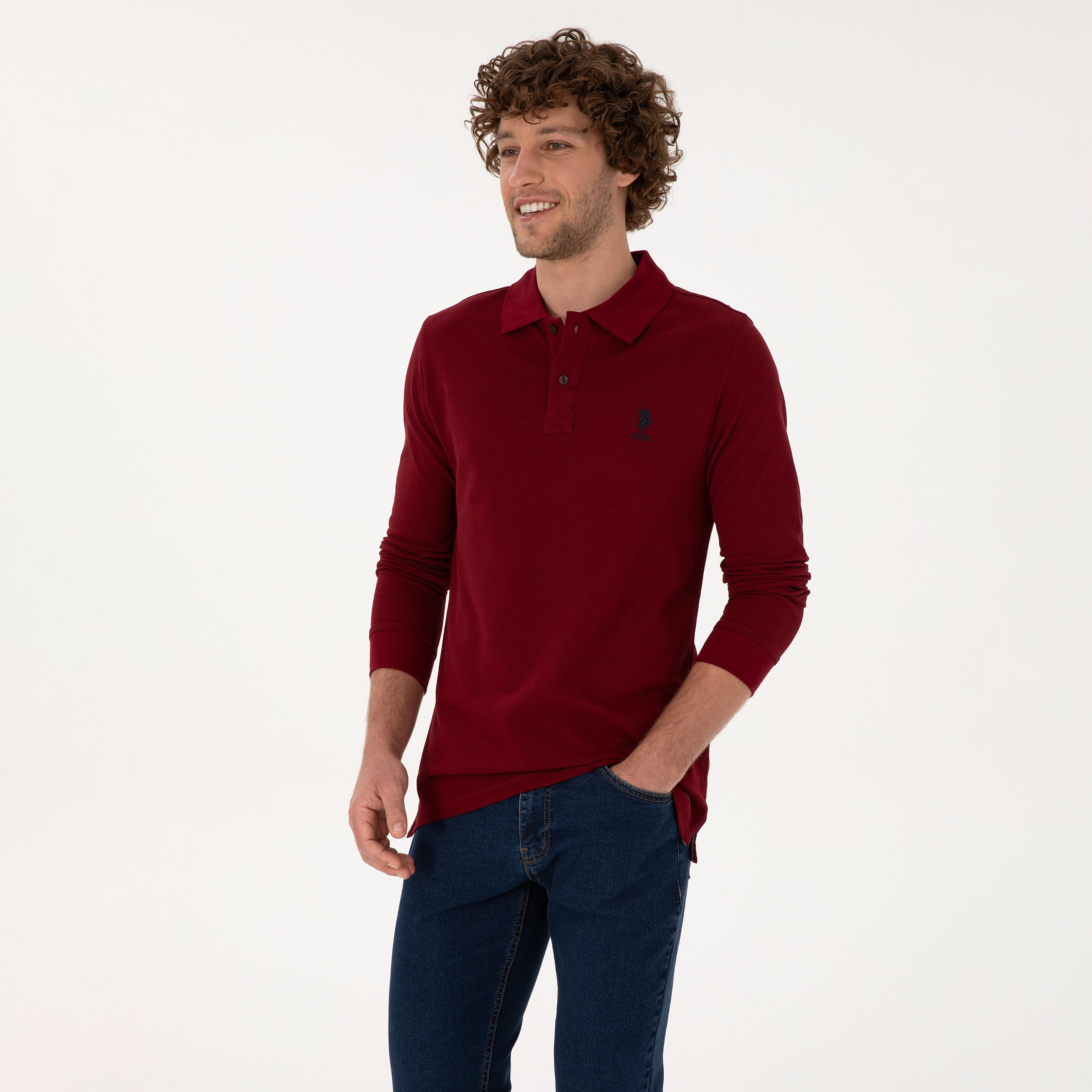 تي شيرت بولو رجالي بياقة وأكمام طويلة سادة من يو إس بولو أسسن-men-clothing-tshirtsandpolos-polos-image-24