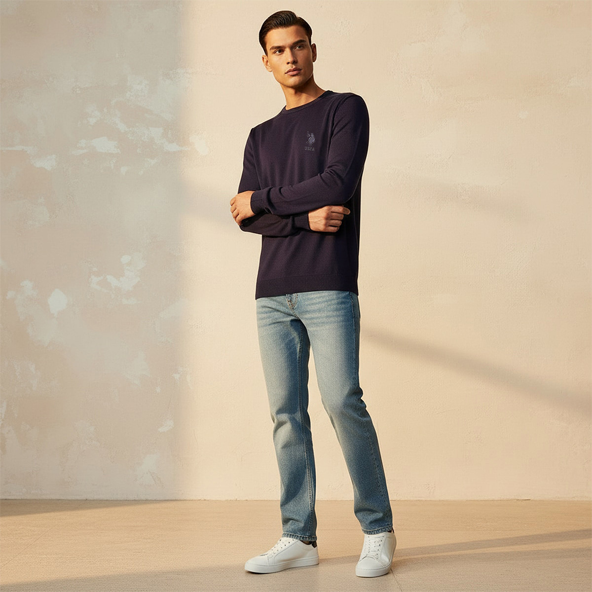 كنزة رجالية برقبة دائرية وأكمام طويلة سادة من يو إس بولو أسسن-men-clothing-sweatersandpullovers-image-21