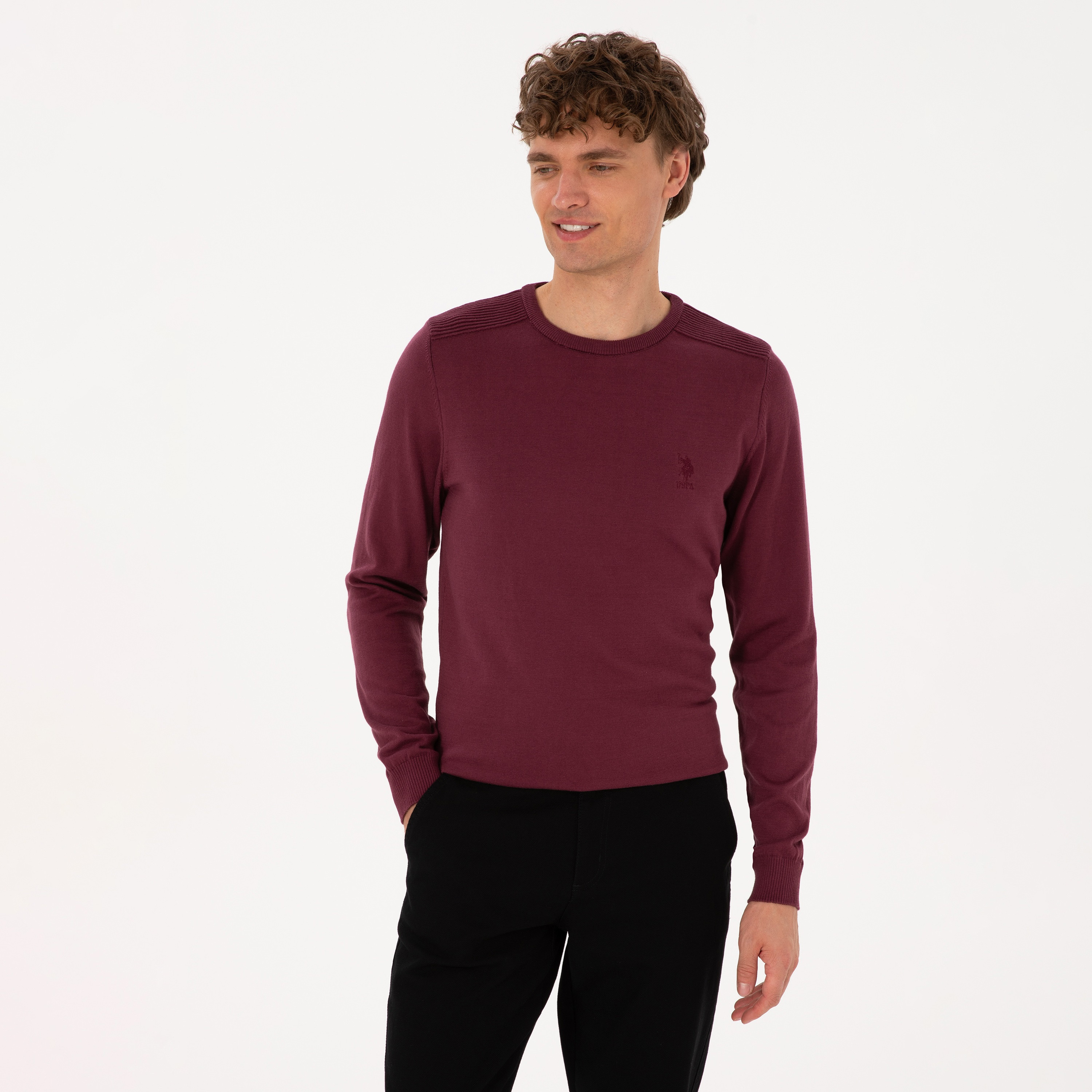 كنزة رجالية برقبة دائرية وأكمام طويلة سادة من يو إس بولو أسسن-men-clothing-sweatersandpullovers-image-31