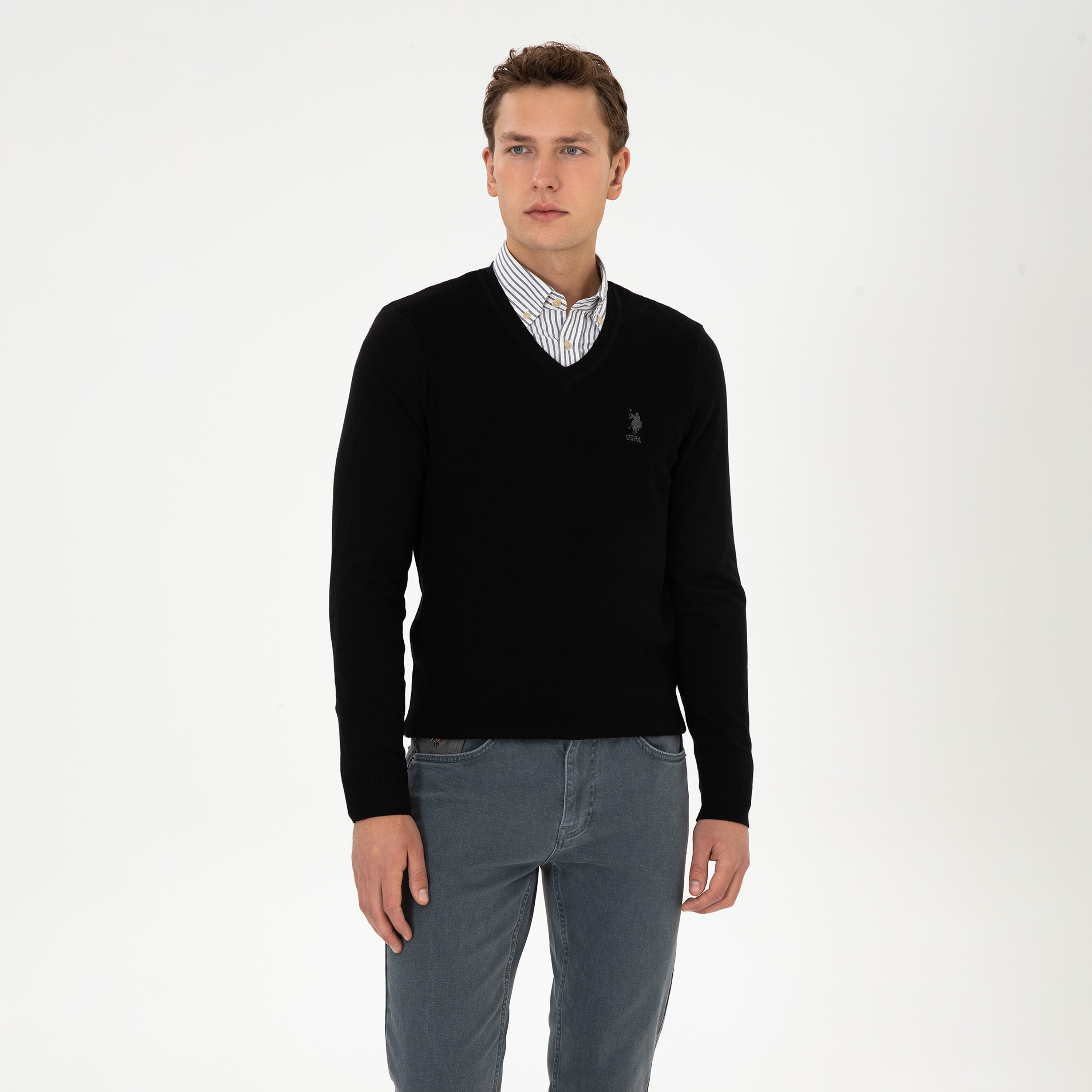 U.S. Polo Assn Textured V-Neck Long Sleeves Men's Sweater-men-clothing-sweatersandpullovers-image-9