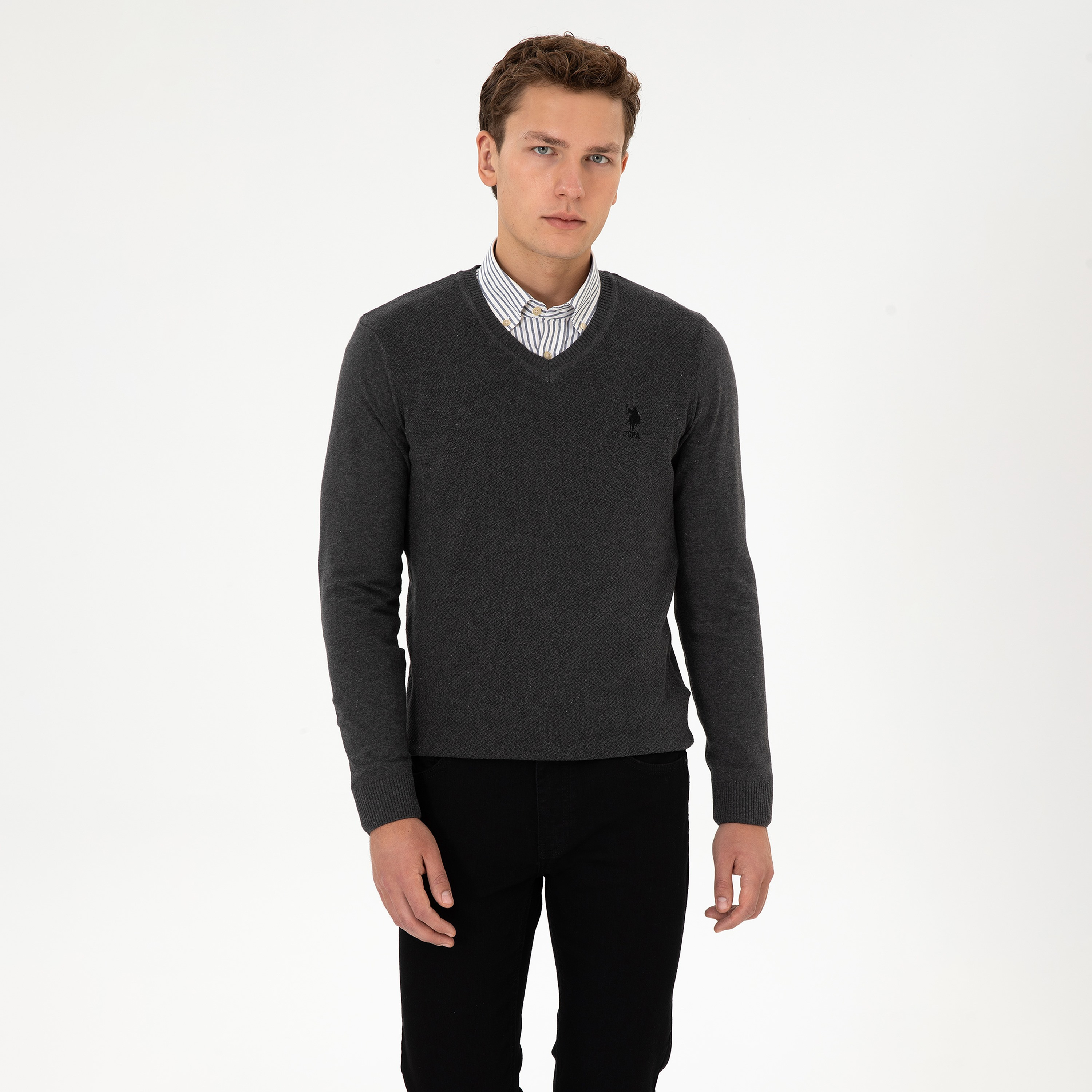 U.S. Polo Assn Textured V-Neck Long Sleeves Men's Sweater-men-clothing-sweatersandpullovers-image-5