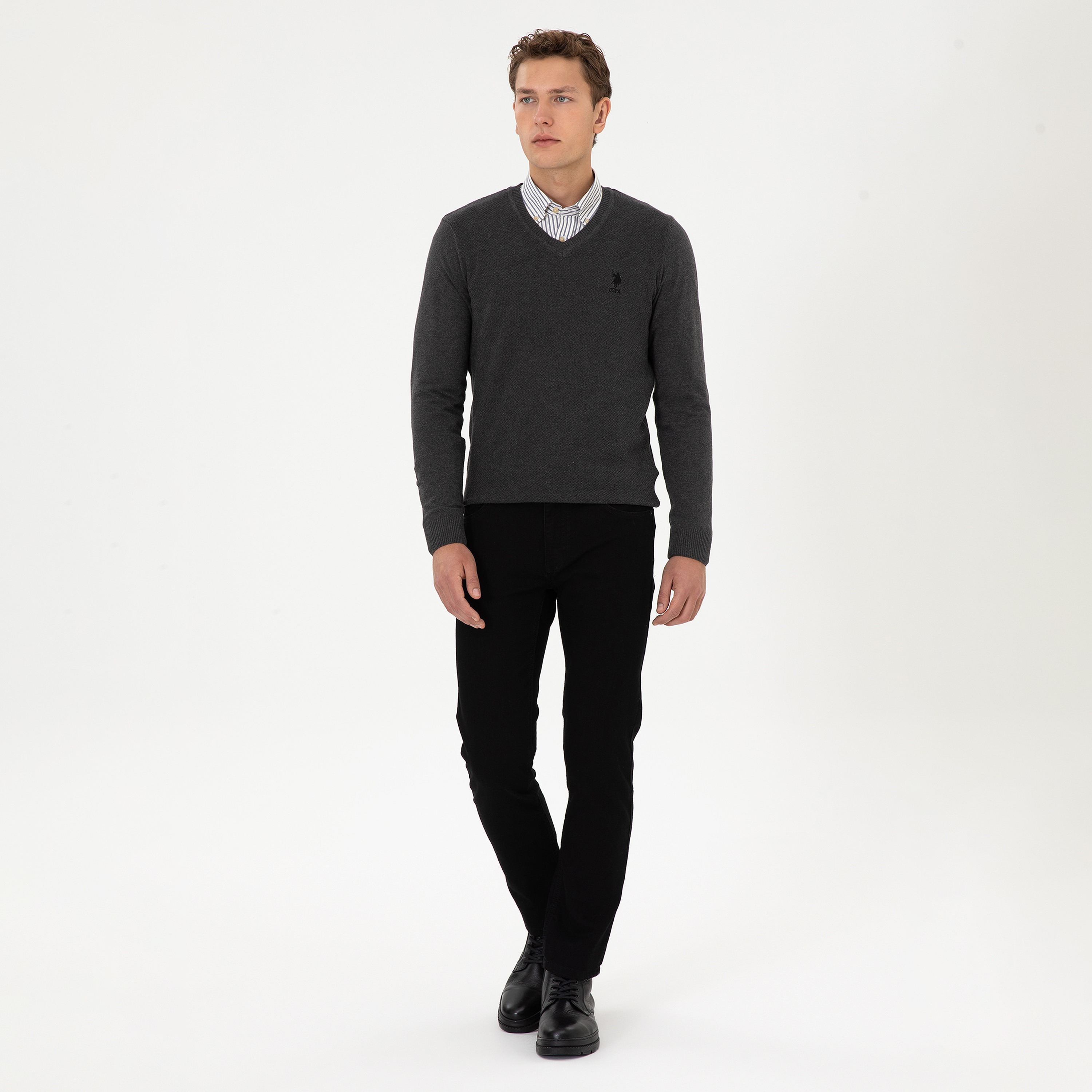 U.S. Polo Assn Textured V-Neck Long Sleeves Men's Sweater-men-clothing-sweatersandpullovers-image-6