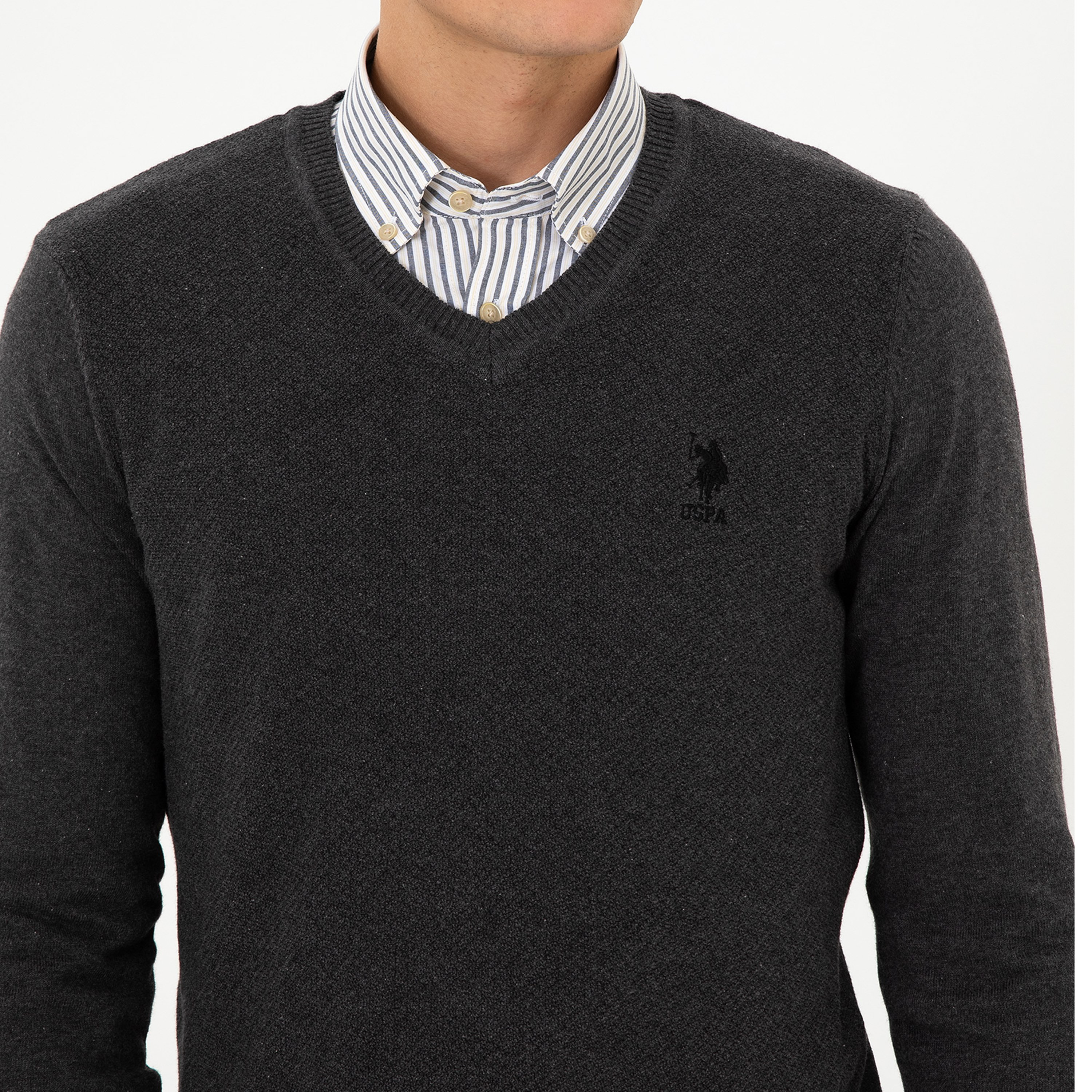 U.S. Polo Assn Textured V-Neck Long Sleeves Men's Sweater-men-clothing-sweatersandpullovers-image-7